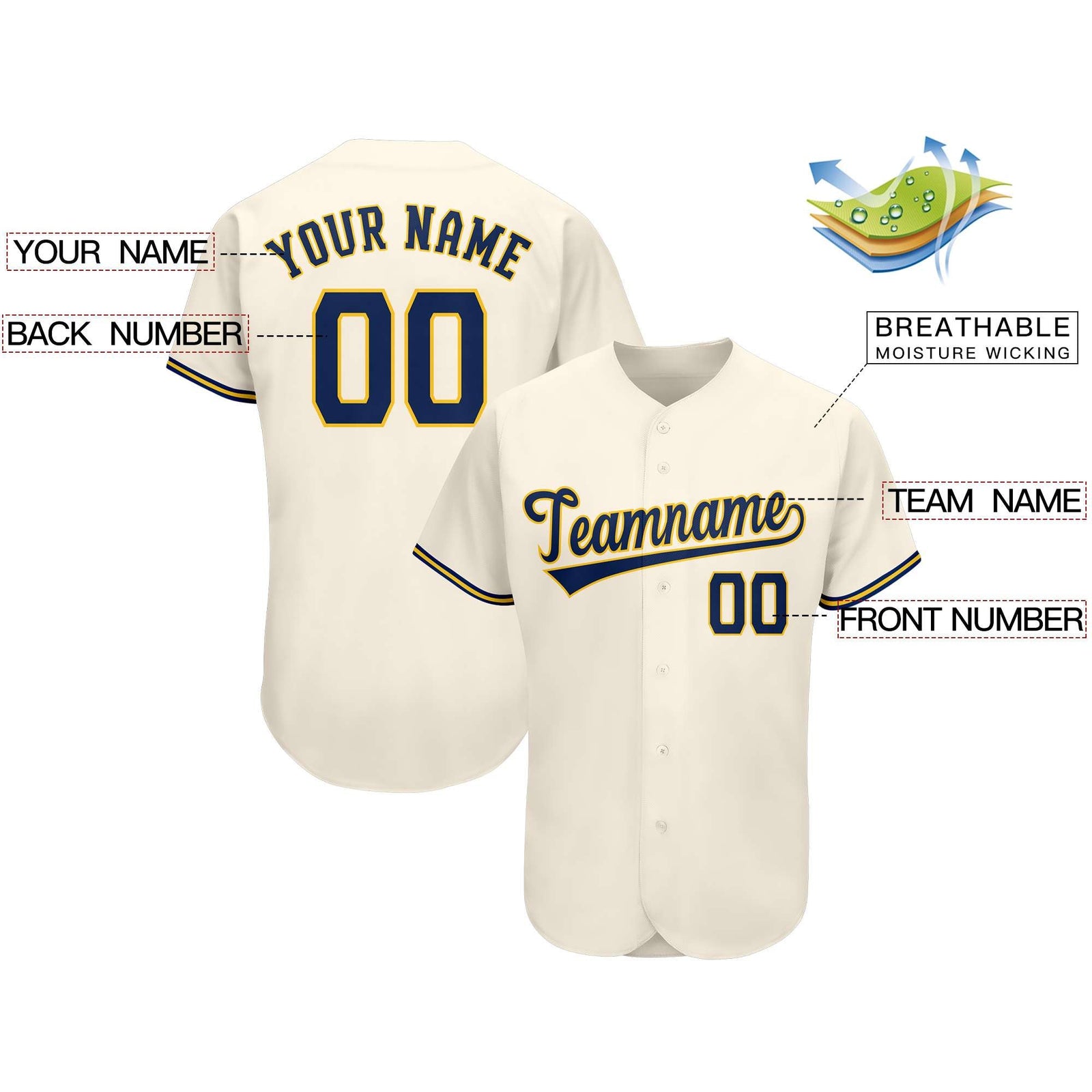 Custom Cream Team Classic Style Authentic Baseball Jersey
