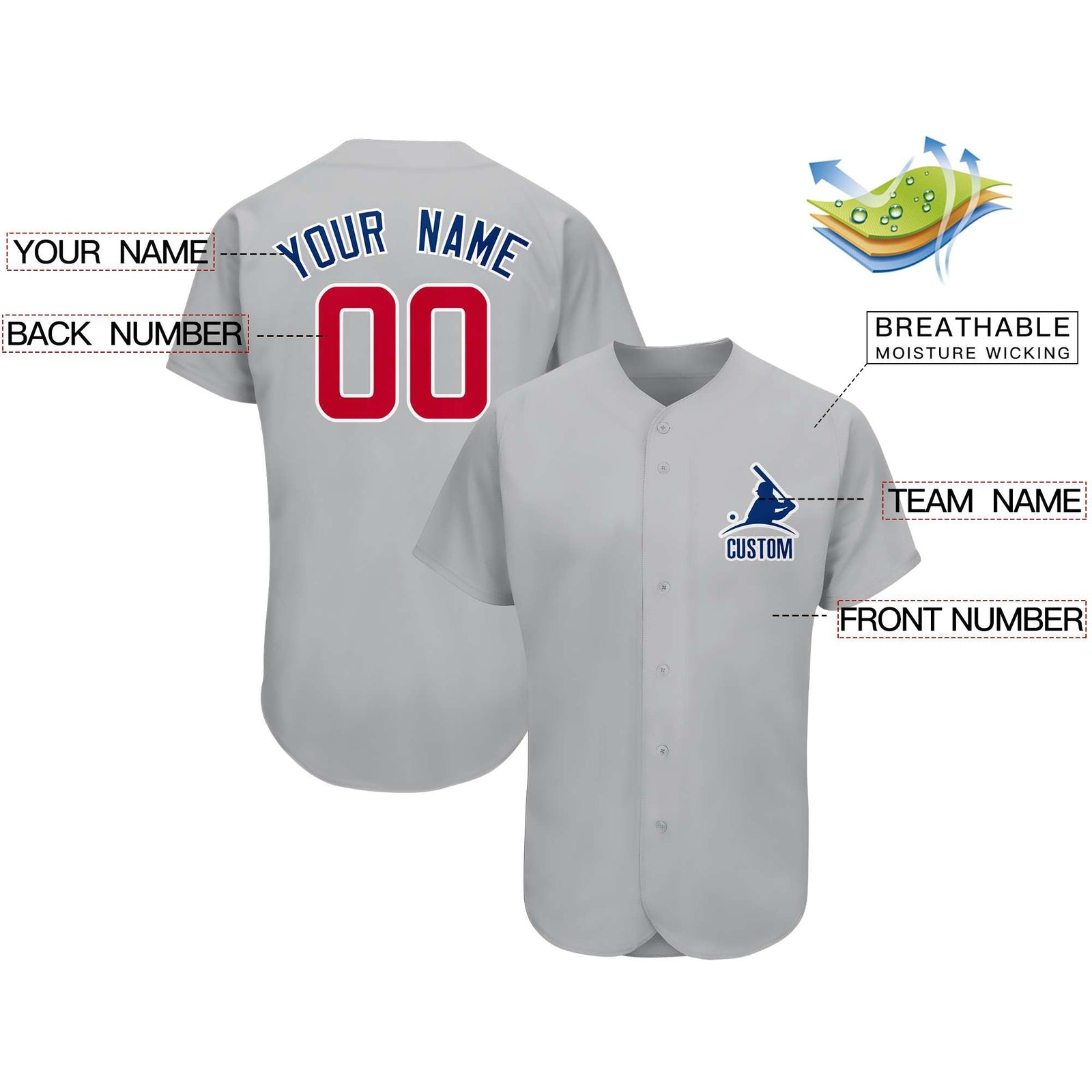 Custom Gray Team Classic Style Authentic Baseball Jersey