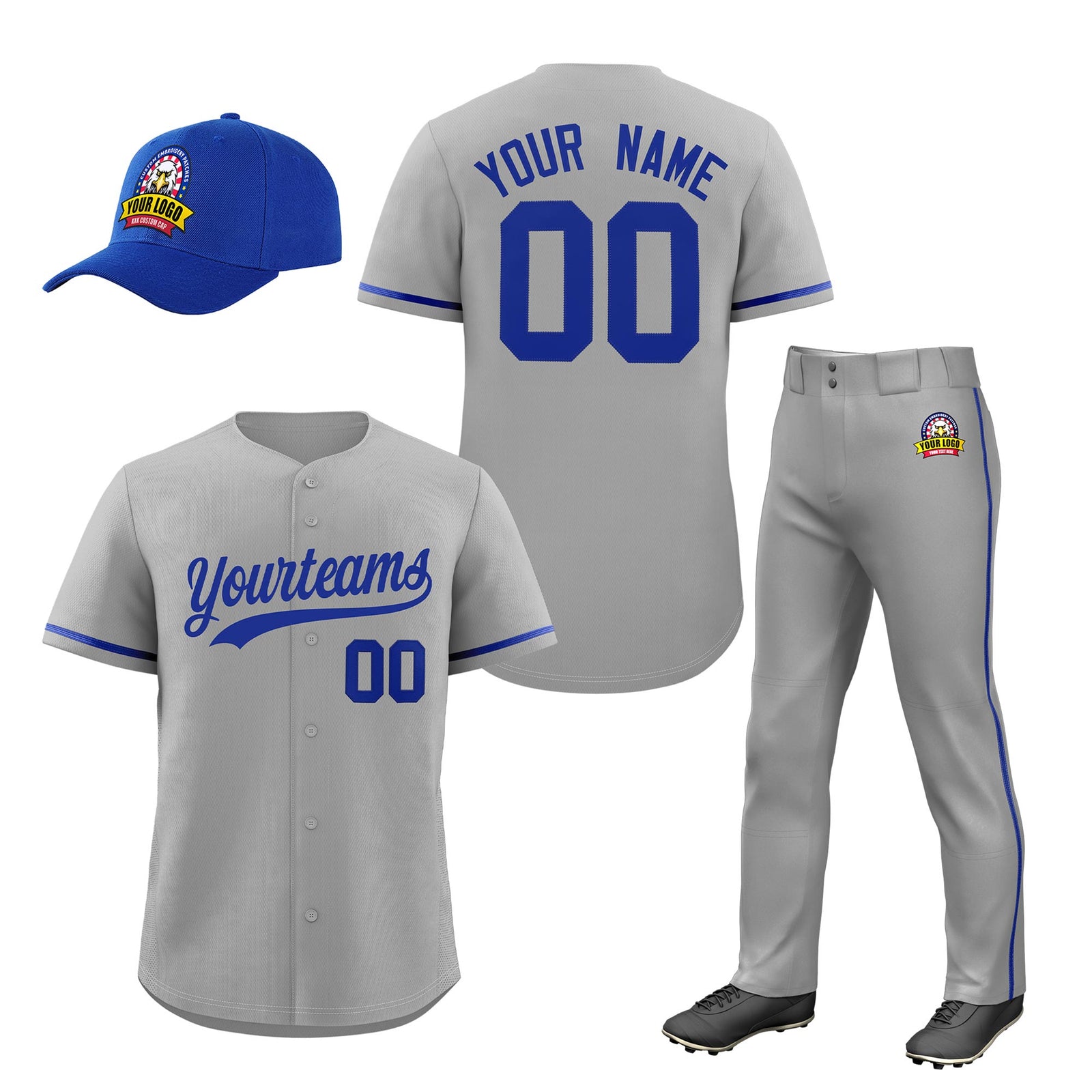 Custom Gray Royal Blue Classic Style  Baseball Uniform Jersey/Pants/Hat Package For Team |KXKSHOP