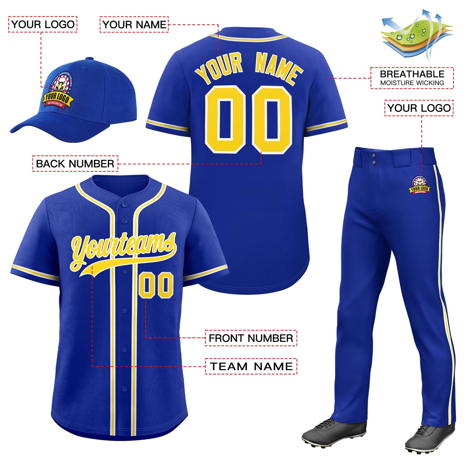 Custom Royal Blue Gold Classic Style  Baseball Uniform Jersey/Pants/Hat Package For Team |KXKSHOP