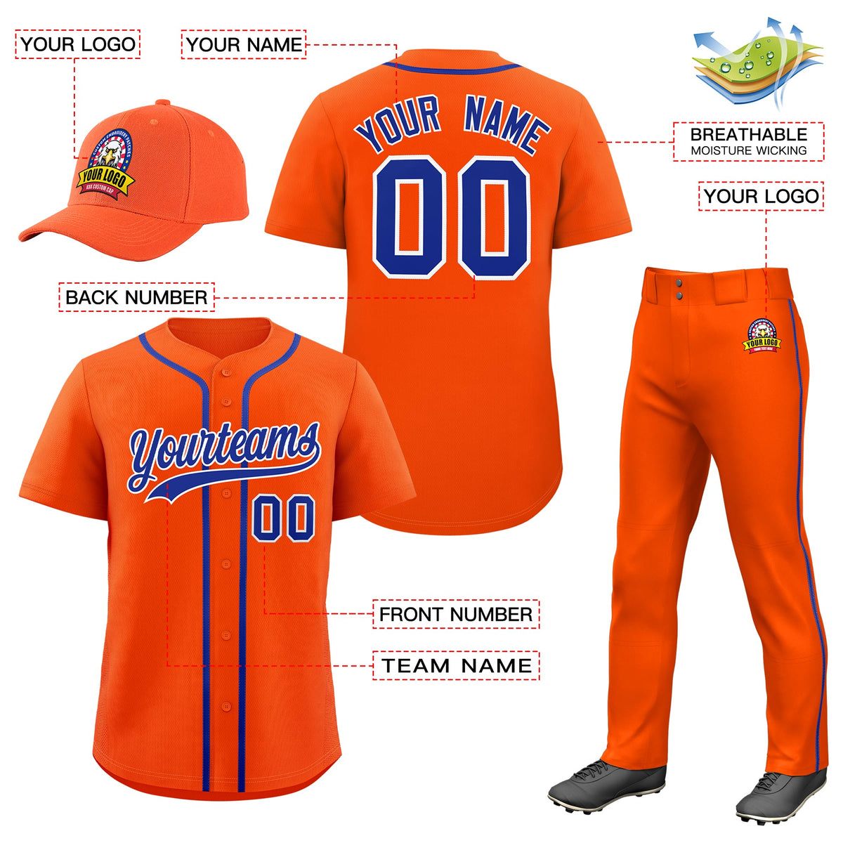 Custom Orange Royal Blue Classic Style  Baseball Uniform Jersey/Pants/Hat Package For Team |KXKSHOP