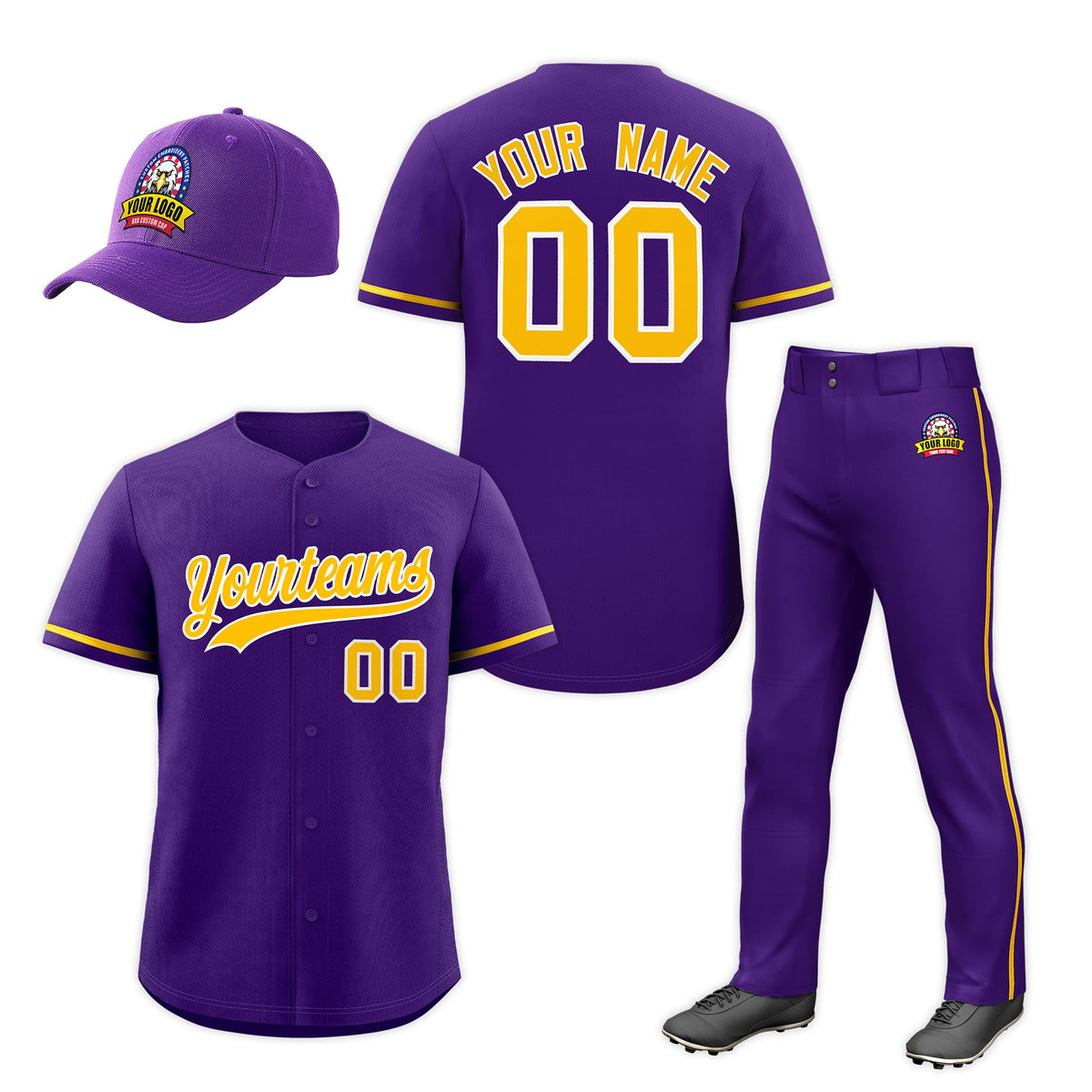 Custom Purple Gold Classic Style  Baseball Uniform Jersey/Pants/Hat Package For Team |KXKSHOP