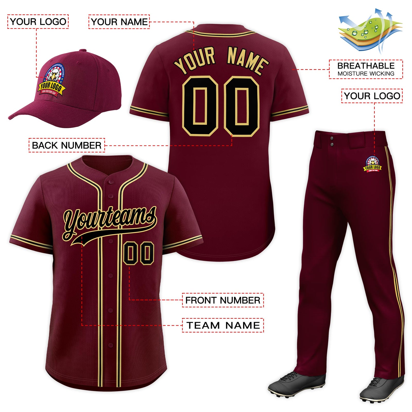 Custom Crimson Black Classic Style  Baseball Uniform Jersey/Pants/Hat Package For Team |KXKSHOP