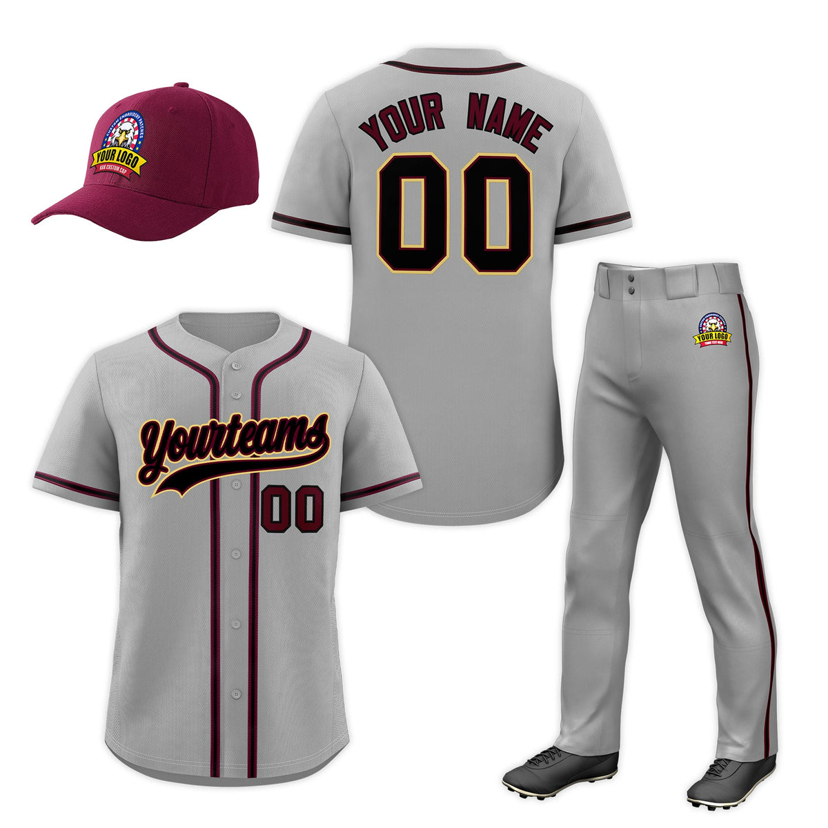 Custom Gray Crimson Classic Style  Baseball Uniform Jersey/Pants/Hat Package For Team |KXKSHOP