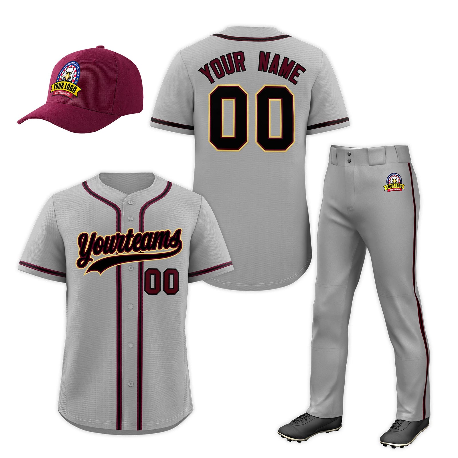 Custom Gray Crimson Classic Style  Baseball Uniform Jersey/Pants/Hat Package For Team |KXKSHOP