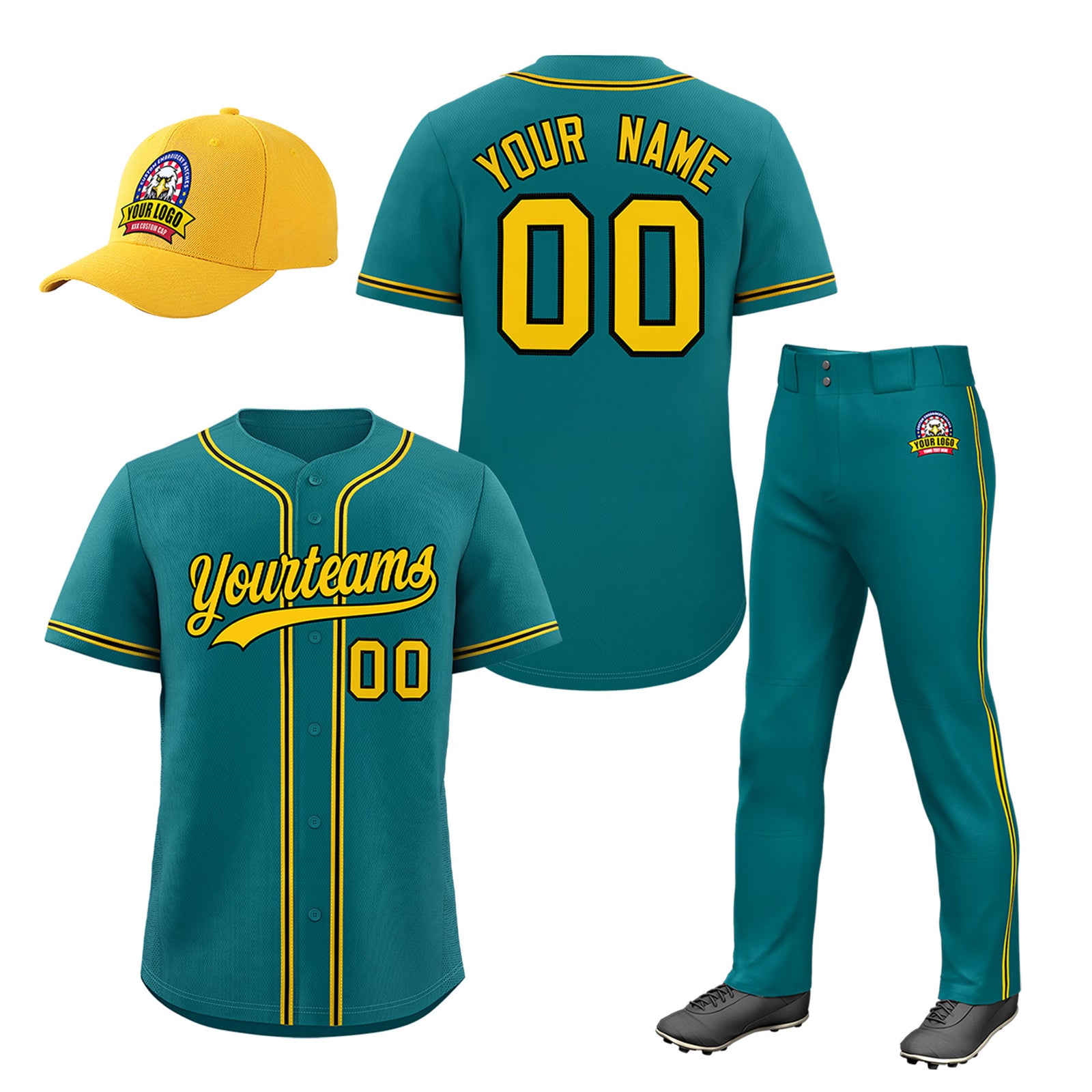 Custom Teal Gold Classic Style  Baseball Uniform Jersey/Pants/Hat Package For Team |KXKSHOP