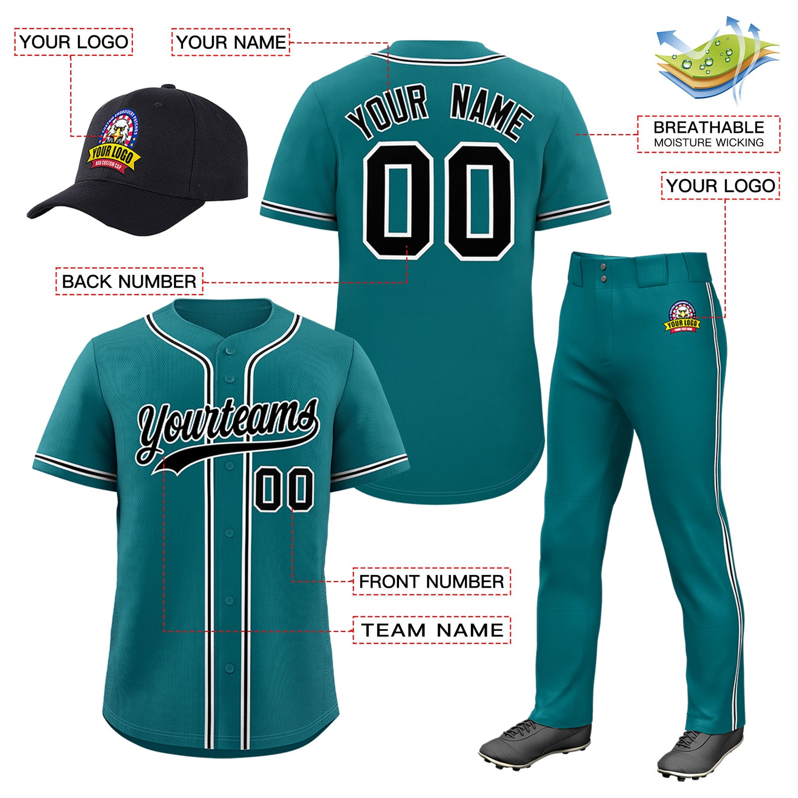 Custom Teal Black Classic Style  Baseball Uniform Jersey/Pants/Hat Package For Team |KXKSHOP