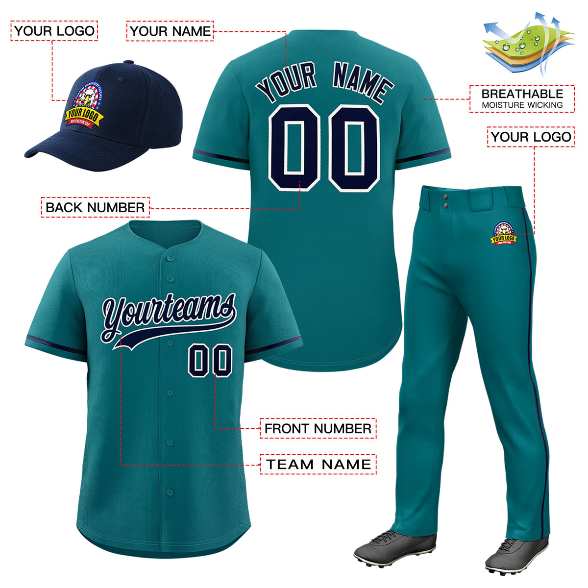 Custom Teal Navy Classic Style  Baseball Uniform Jersey/Pants/Hat Package For Team |KXKSHOP