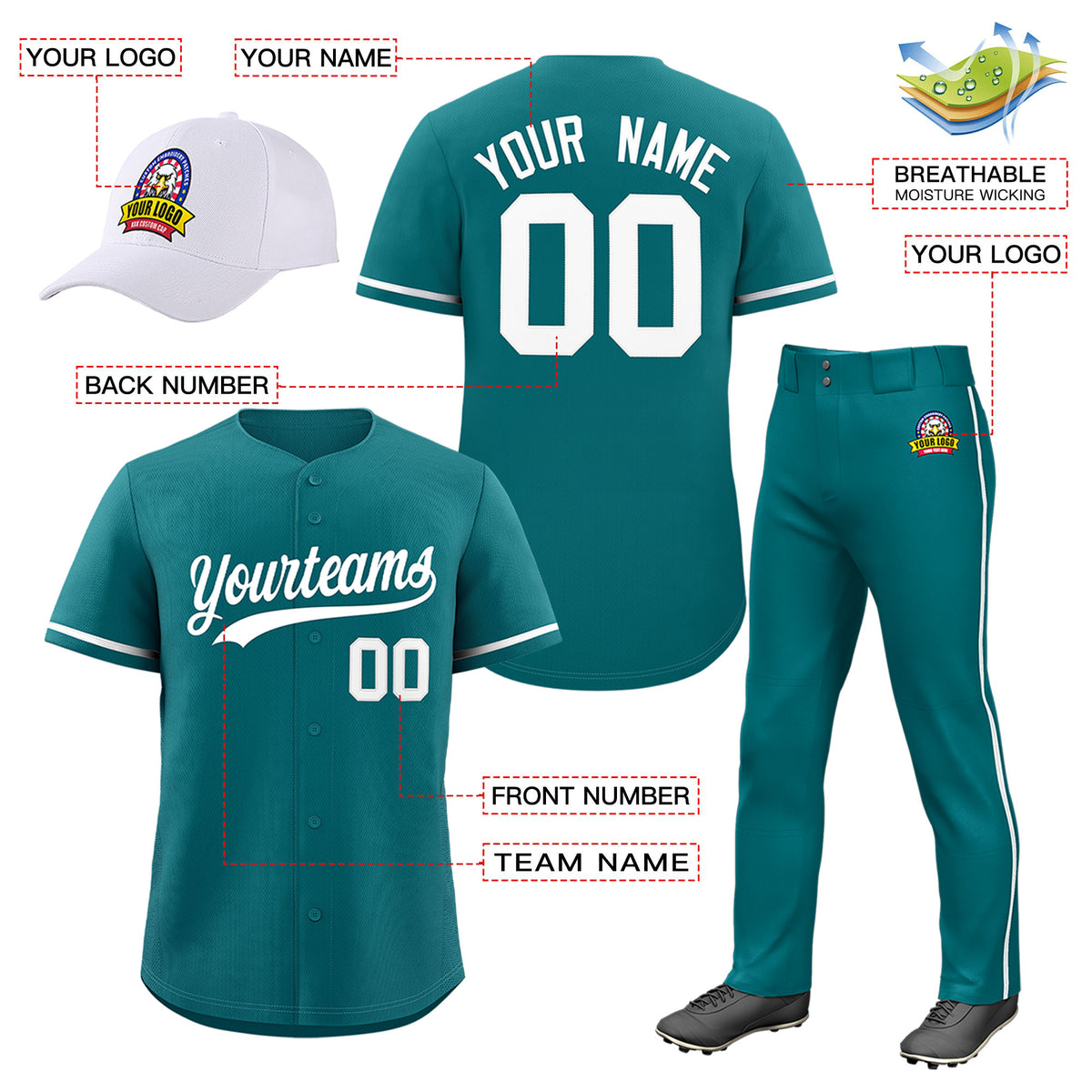 Custom Teal Navy Classic Style  Baseball Uniform Jersey/Pants/Hat Package For Team |KXKSHOP