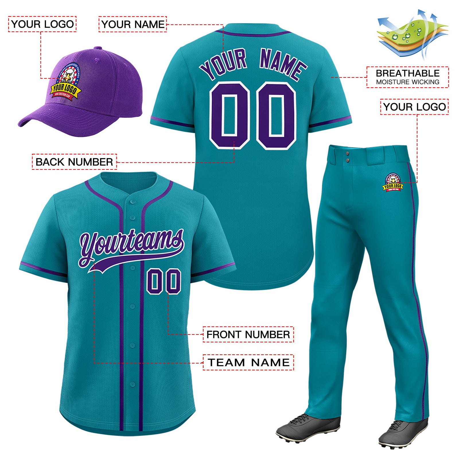 Custom Teal Navy Classic Style  Baseball Uniform Jersey/Pants/Hat Package For Team |KXKSHOP