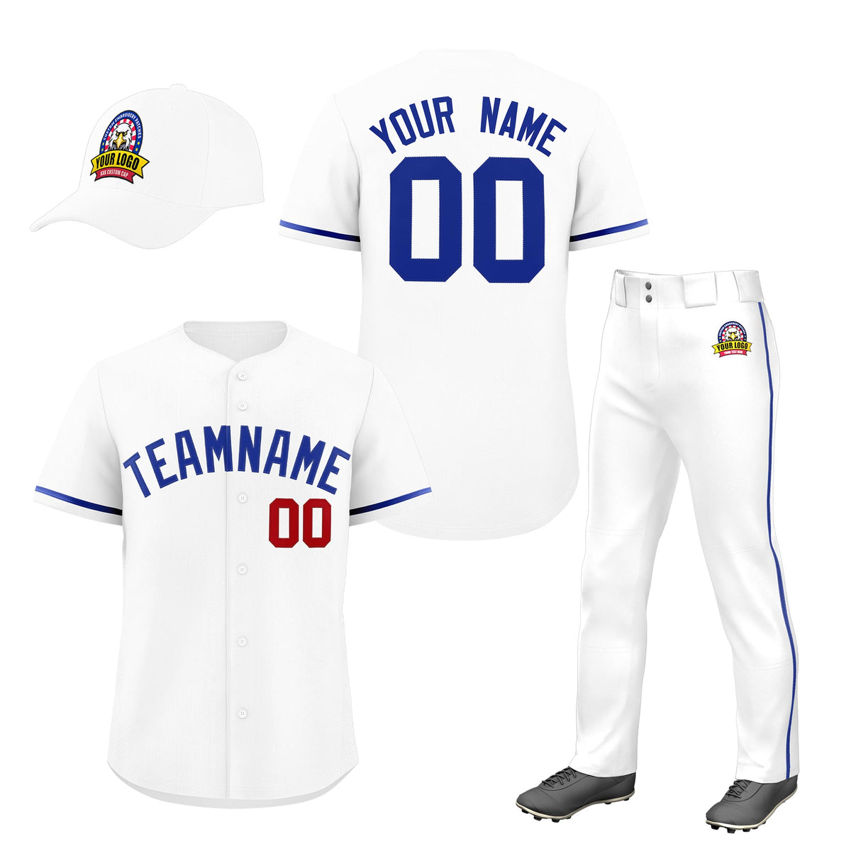 Custom White Royal Blue Classic Style  Baseball Uniform Jersey/Pants/Hat Package For Team |KXKSHOP