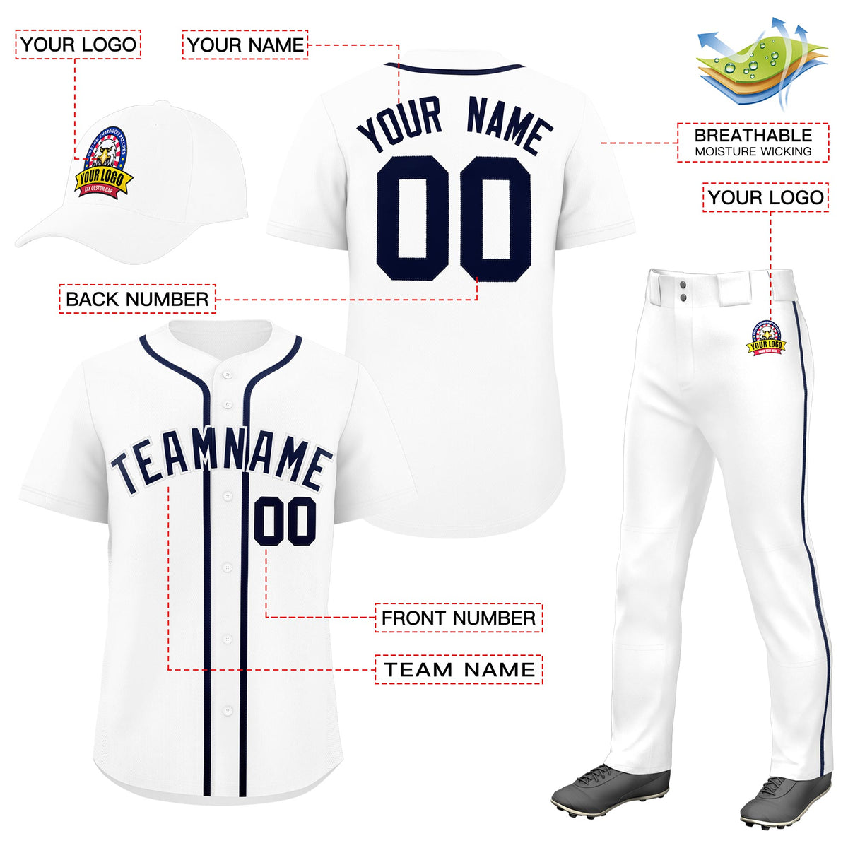 Custom White Navy Classic Style  Baseball Uniform Jersey/Pants/Hat Package For Team |KXKSHOP