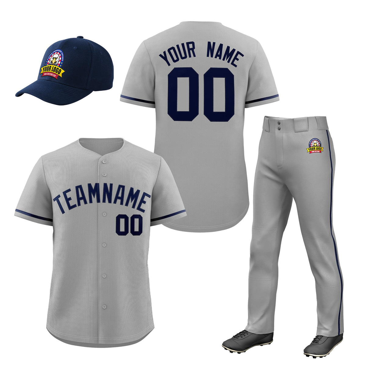 Custom Gray Navy Classic Style  Baseball Uniform Jersey/Pants/Hat Package For Team |KXKSHOP