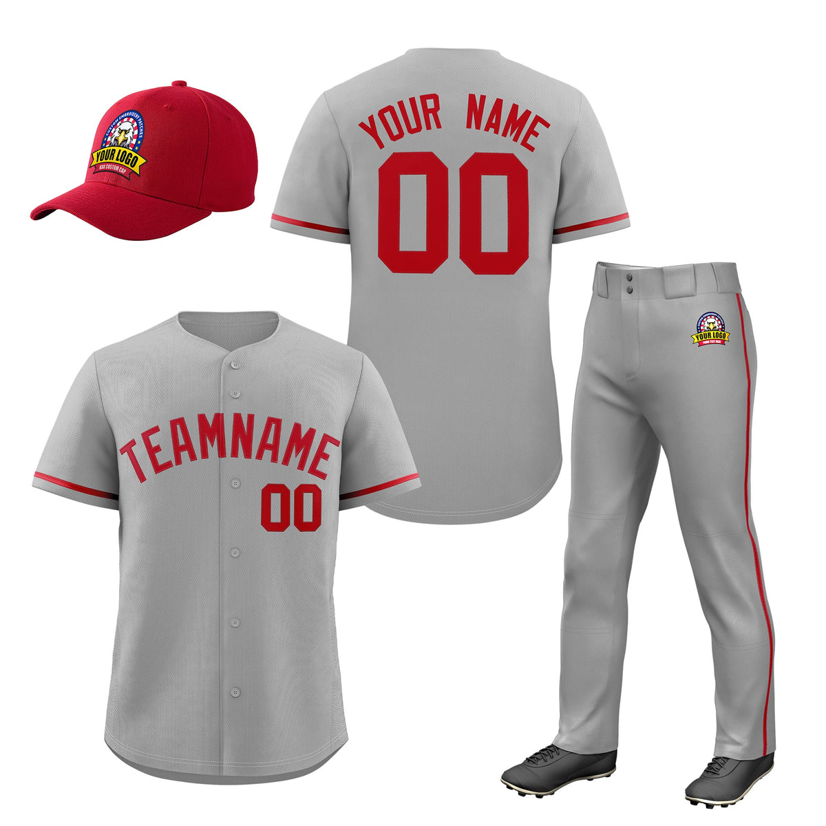 Custom Gray Red Classic Style  Baseball Uniform Jersey/Pants/Hat Package For Team |KXKSHOP