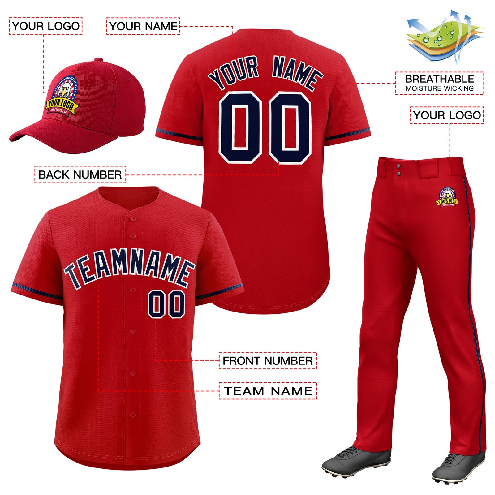 Custom Red Navy Classic Style  Baseball Uniform Jersey/Pants/Hat Package For Team |KXKSHOP