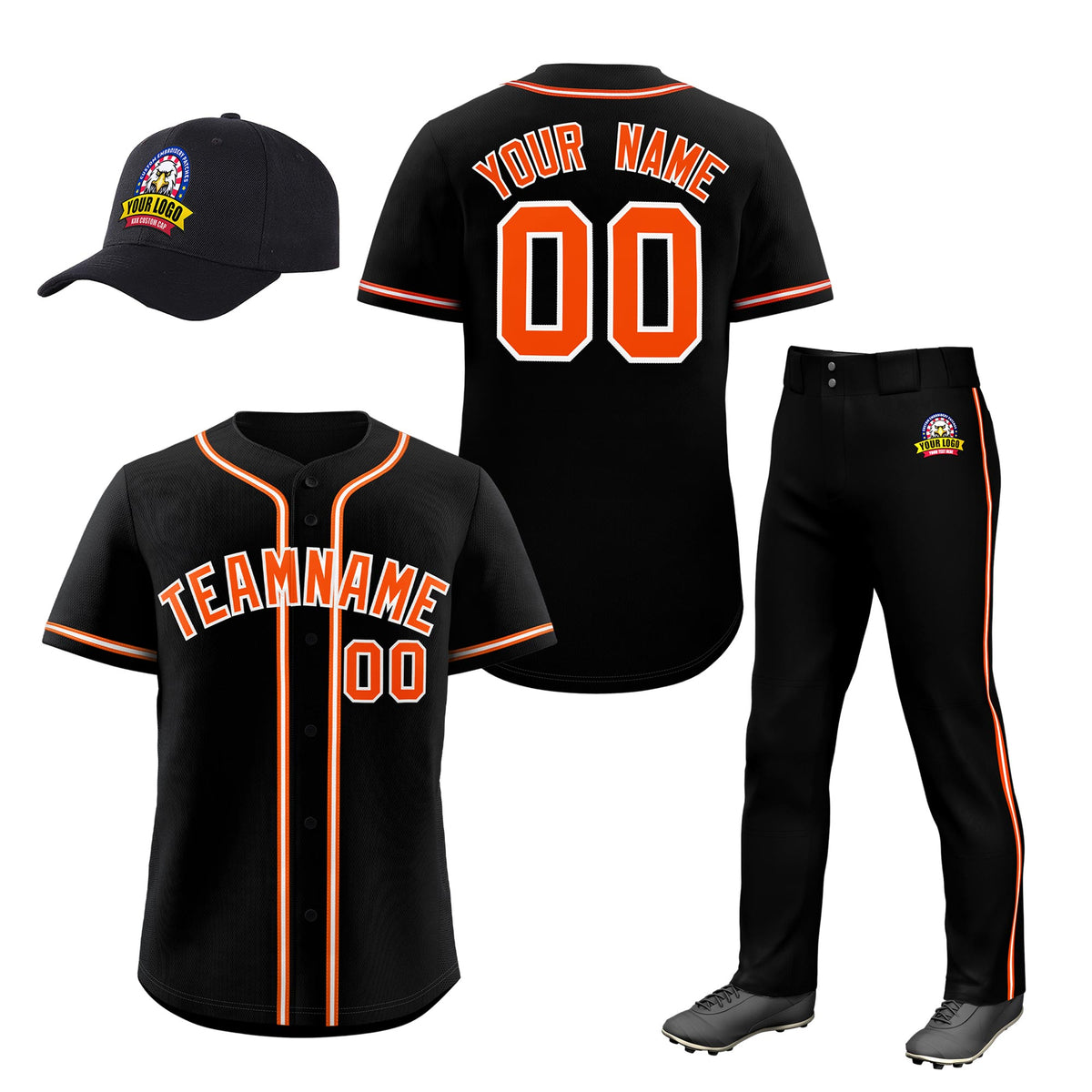 Custom Black Orange Classic Style  Baseball Uniform Jersey/Pants/Hat Package For Team |KXKSHOP