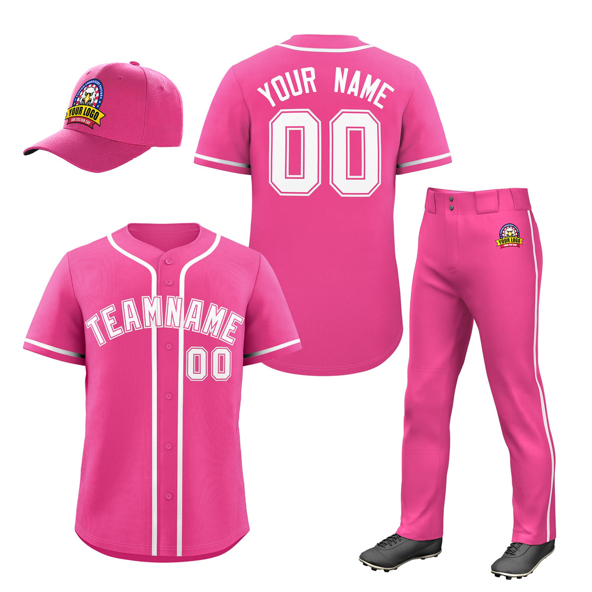 Custom Pink White Classic Style  Baseball Uniform Jersey/Pants/Hat Package For Team |KXKSHOP