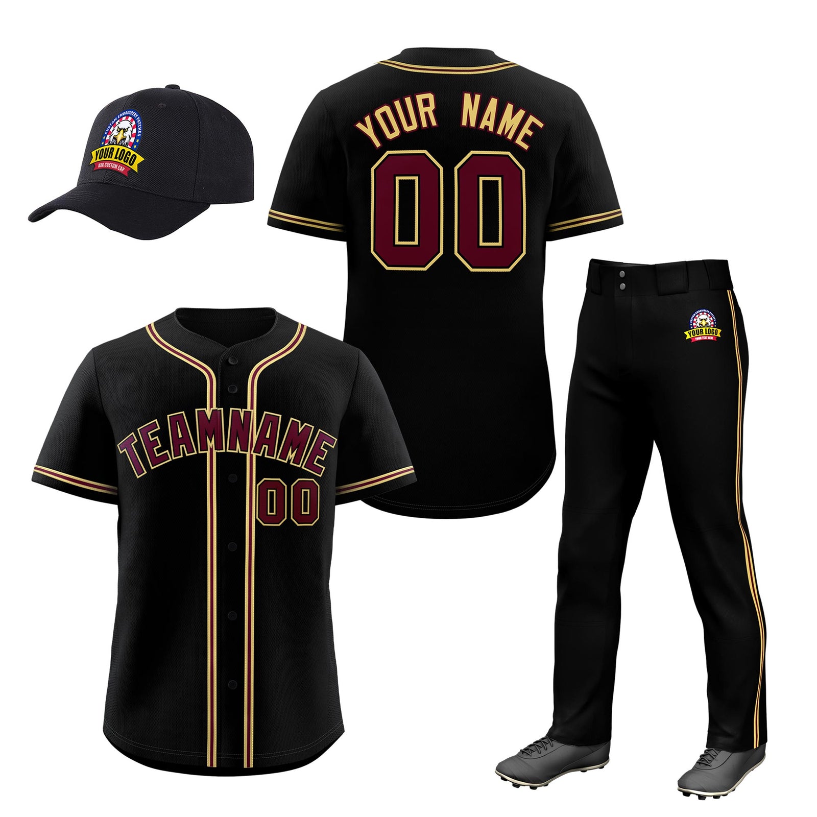 Custom Black Crimson Classic Style  Baseball Uniform Jersey/Pants/Hat Package For Team |KXKSHOP