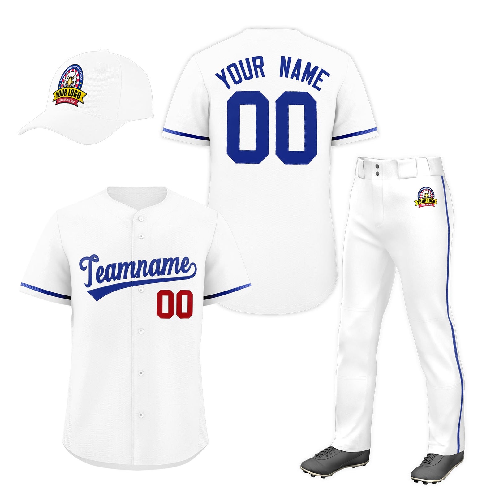 Custom White Royal Blue Classic Style  Baseball Uniform Jersey/Pants/Hat Package For Team |KXKSHOP