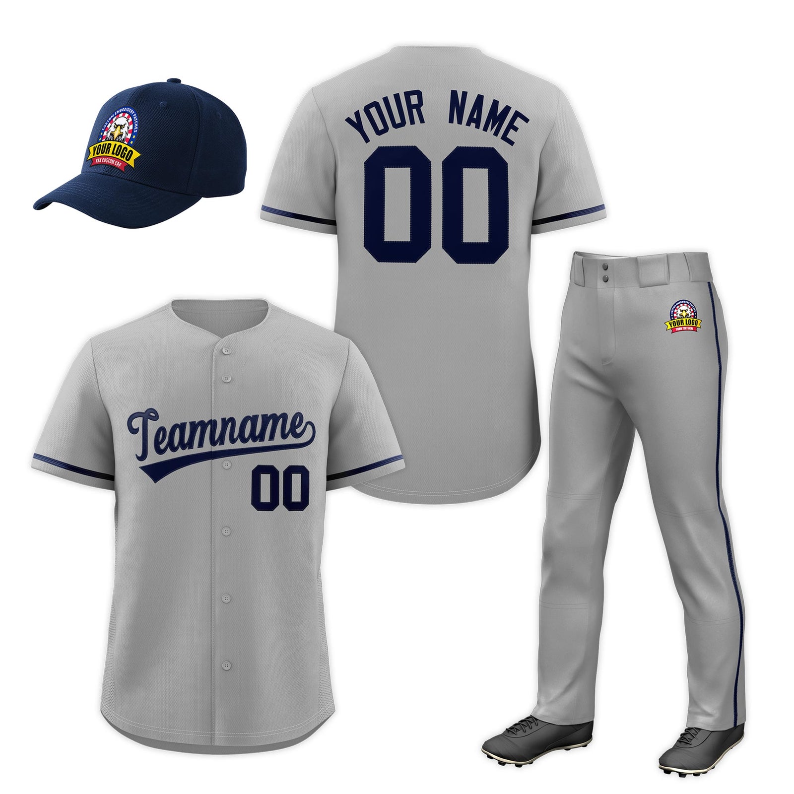 Custom Gray Navy Classic Style  Baseball Uniform Jersey/Pants/Hat Package For Team |KXKSHOP