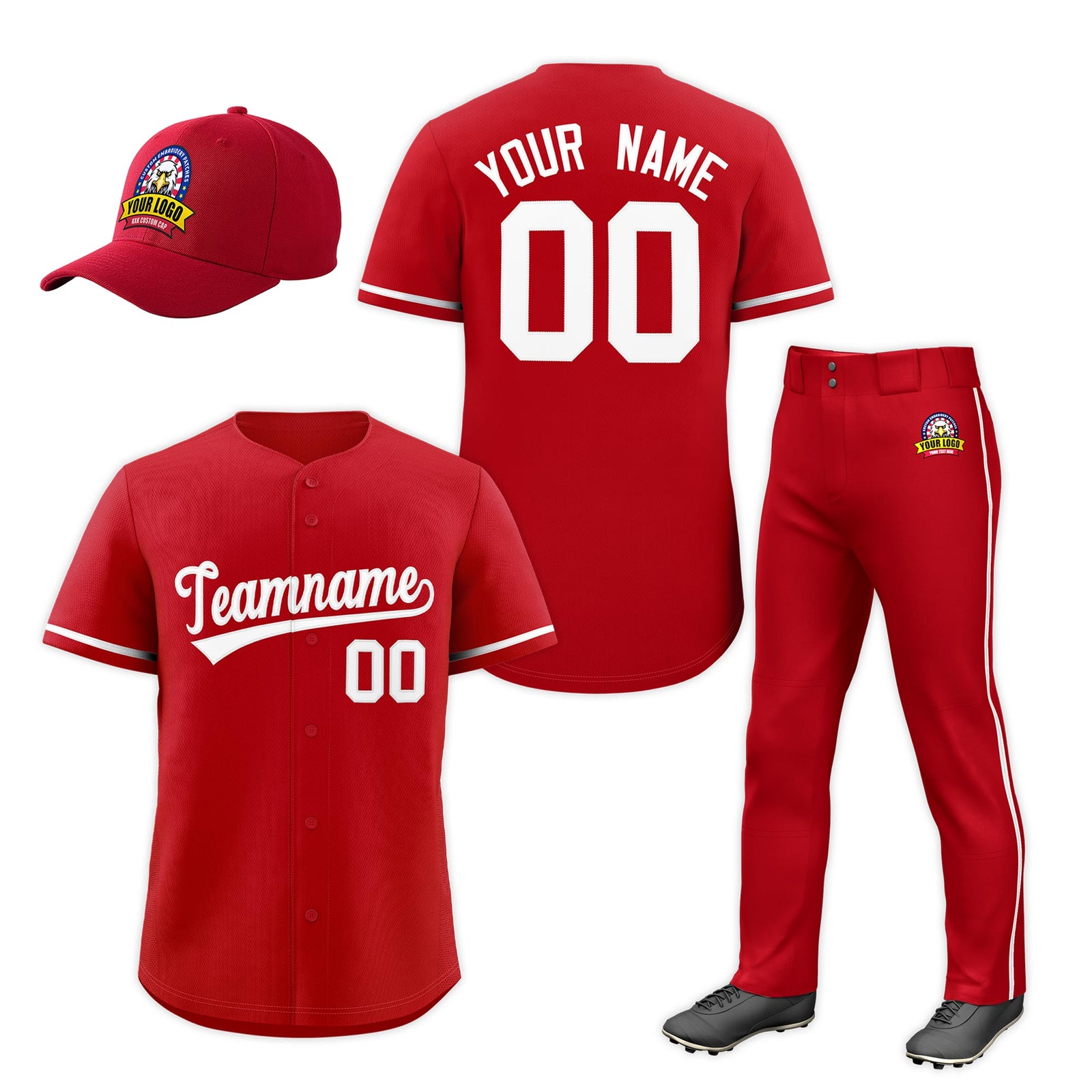 Custom Red White Classic Style  Baseball Uniform Jersey/Pants/Hat Package For Team |KXKSHOP