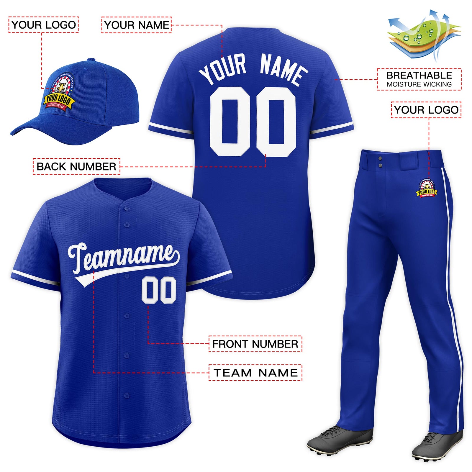 Custom Royal Blue White Classic Style  Baseball Uniform Jersey/Pants/Hat Package For Team |KXKSHOP