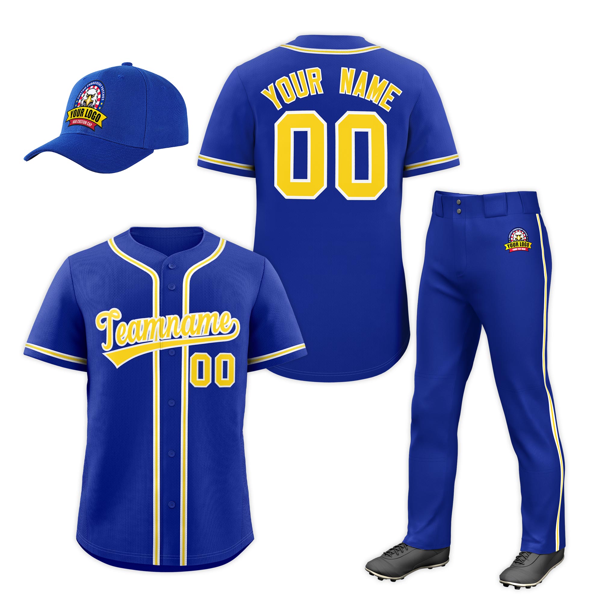 Custom Royal Blue Gold Classic Style  Baseball Uniform Jersey/Pants/Hat Package For Team |KXKSHOP