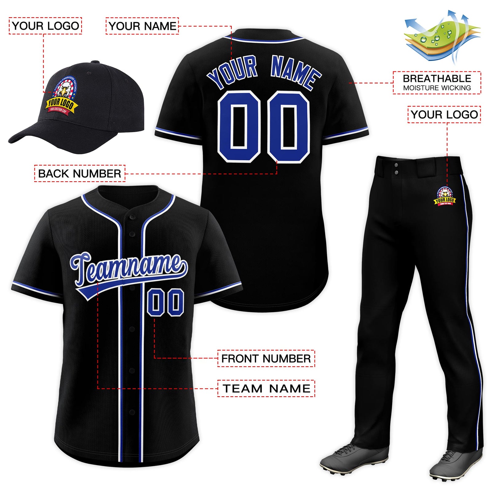Custom Black Royal Blue Classic Style  Baseball Uniform Jersey/Pants/Hat Package For Team |KXKSHOP
