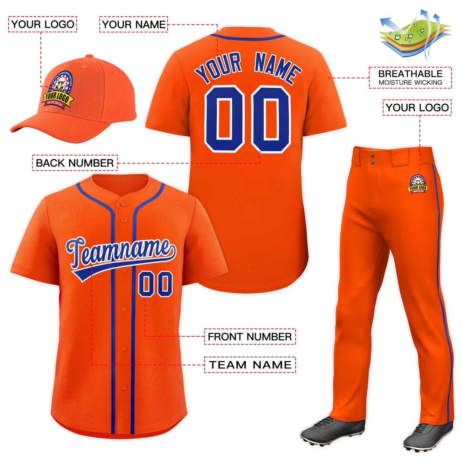Custom Orange Royal Blue Classic Style  Baseball Uniform Jersey/Pants/Hat Package For Team |KXKSHOP