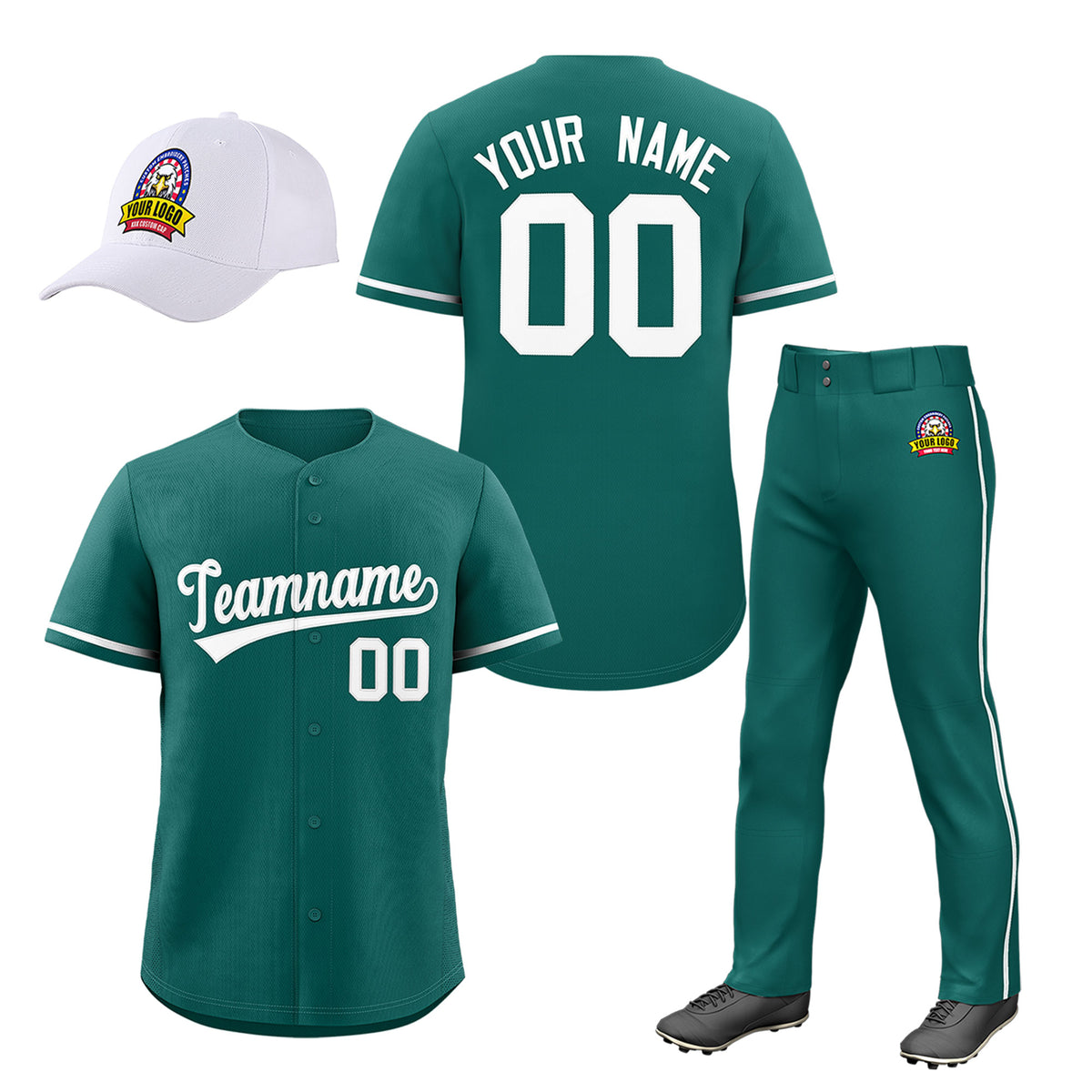 Custom Teal White Classic Style  Baseball Uniform Jersey/Pants/Hat Package For Team |KXKSHOP