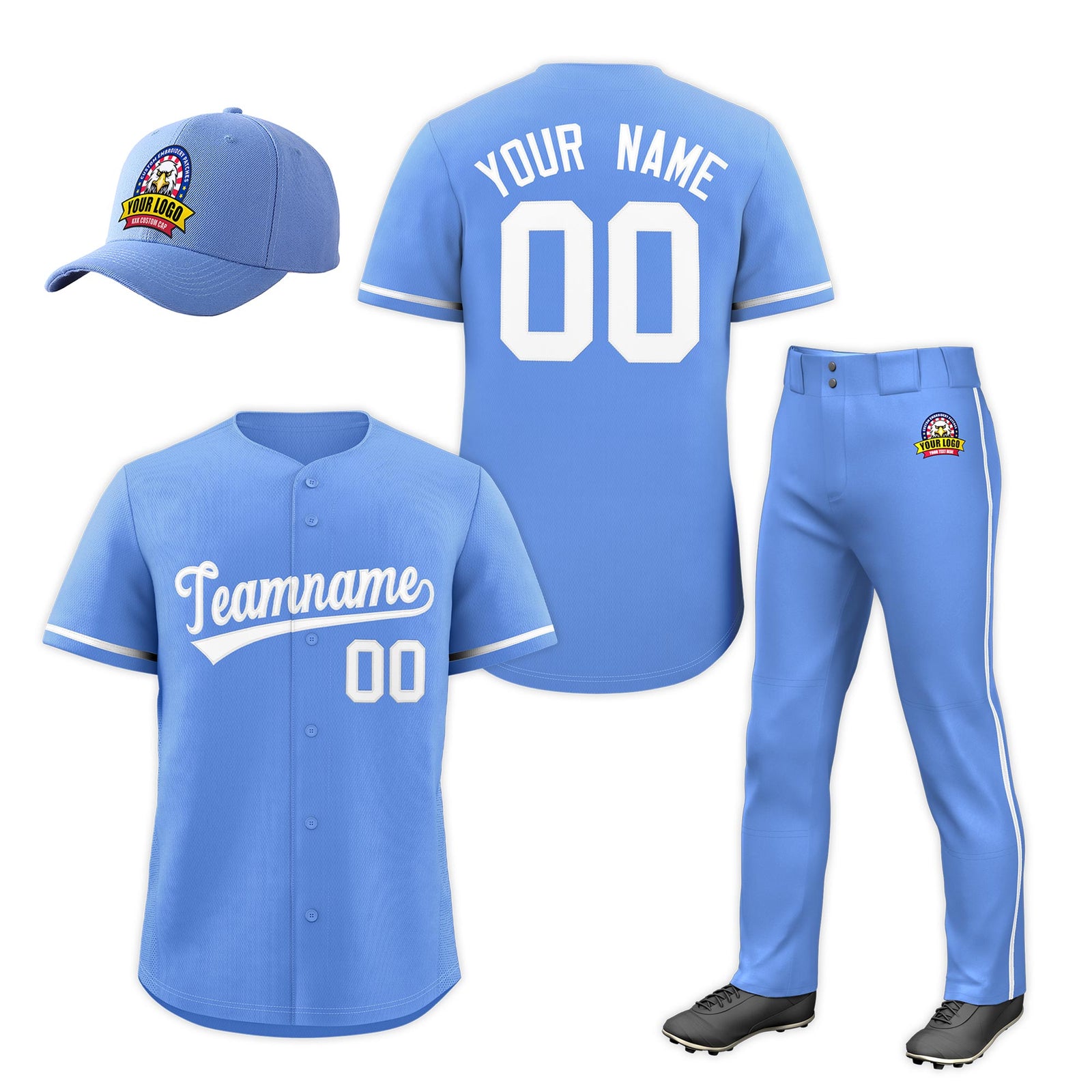 Custom Light Blue White Classic Style  Baseball Uniform Jersey/Pants/Hat Package For Team |KXKSHOP