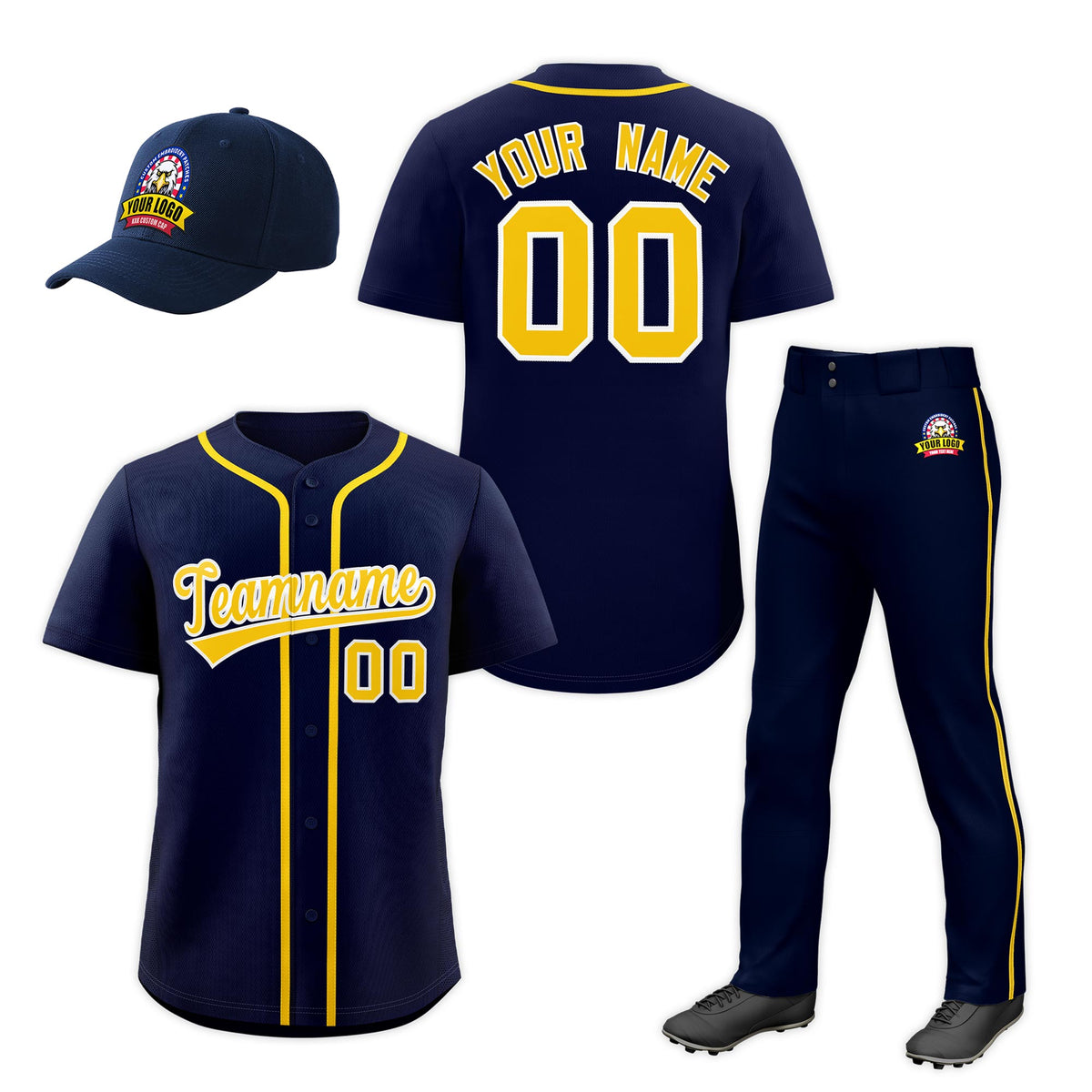 Custom Navy Gold Classic Style  Baseball Uniform Jersey/Pants/Hat Package For Team |KXKSHOP