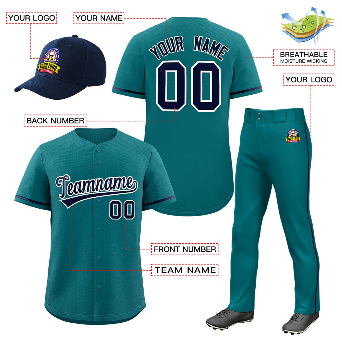 Custom Teal Navy Classic Style  Baseball Uniform Jersey/Pants/Hat Package For Team |KXKSHOP
