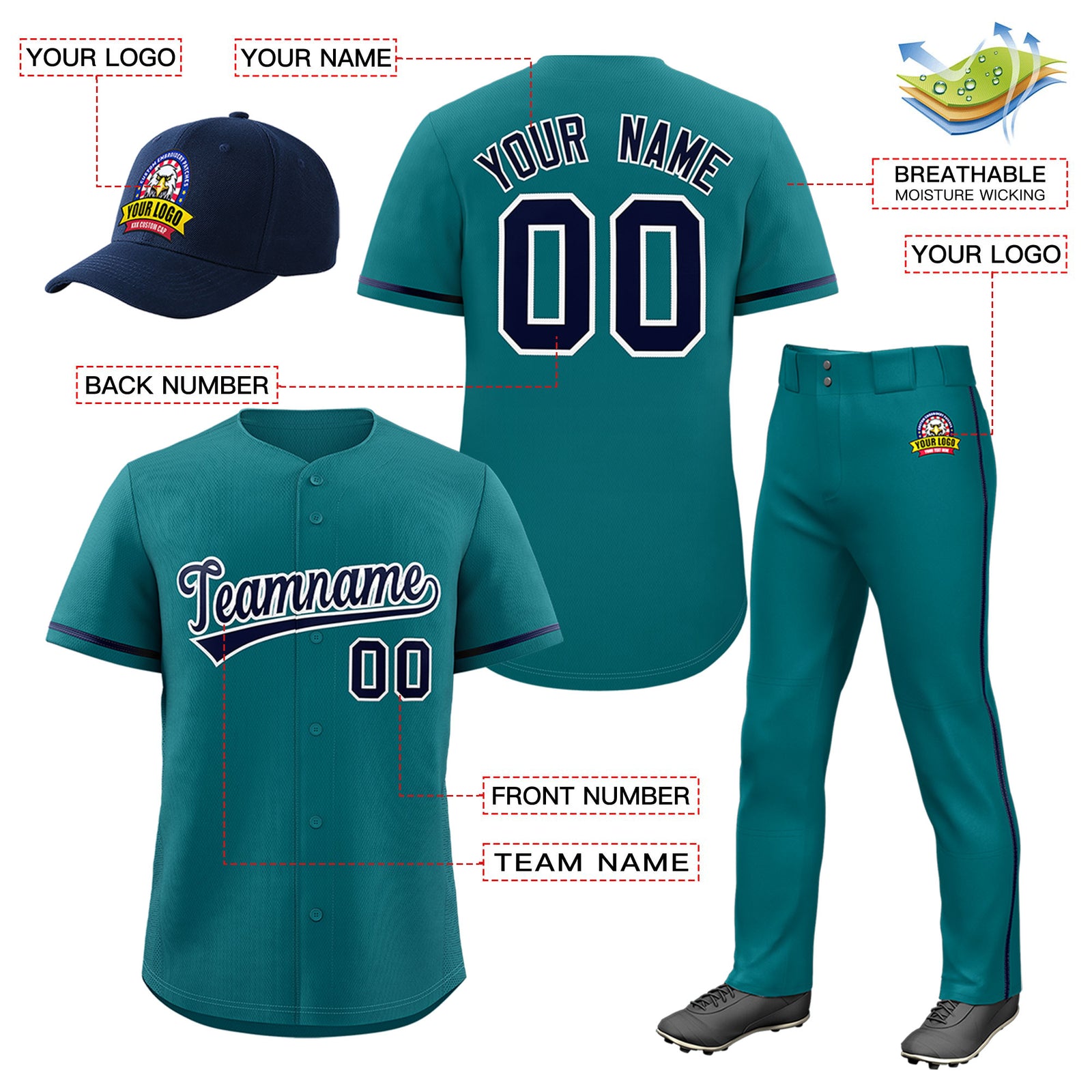 Custom Teal Navy Classic Style  Baseball Uniform Jersey/Pants/Hat Package For Team |KXKSHOP