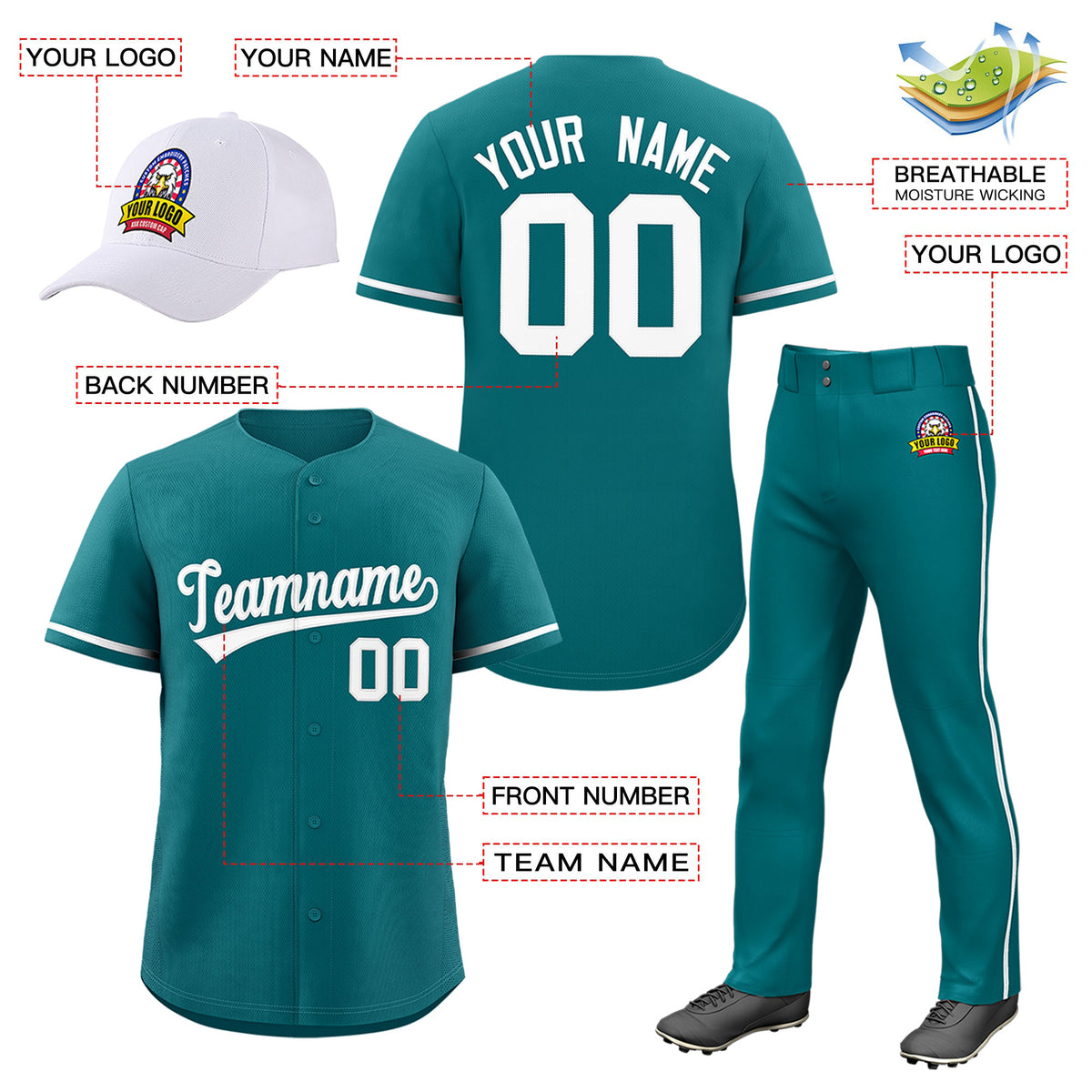 Custom Teal Navy Classic Style  Baseball Uniform Jersey/Pants/Hat Package For Team |KXKSHOP