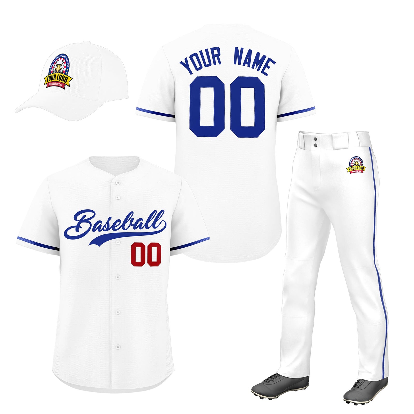 Custom White Royal Blue Classic Style  Baseball Uniform Jersey/Pants/Hat Package For Team |KXKSHOP