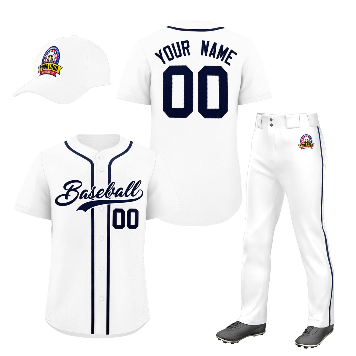 Custom White Navy Classic Style  Baseball Uniform Jersey/Pants/Hat Package For Team |KXKSHOP
