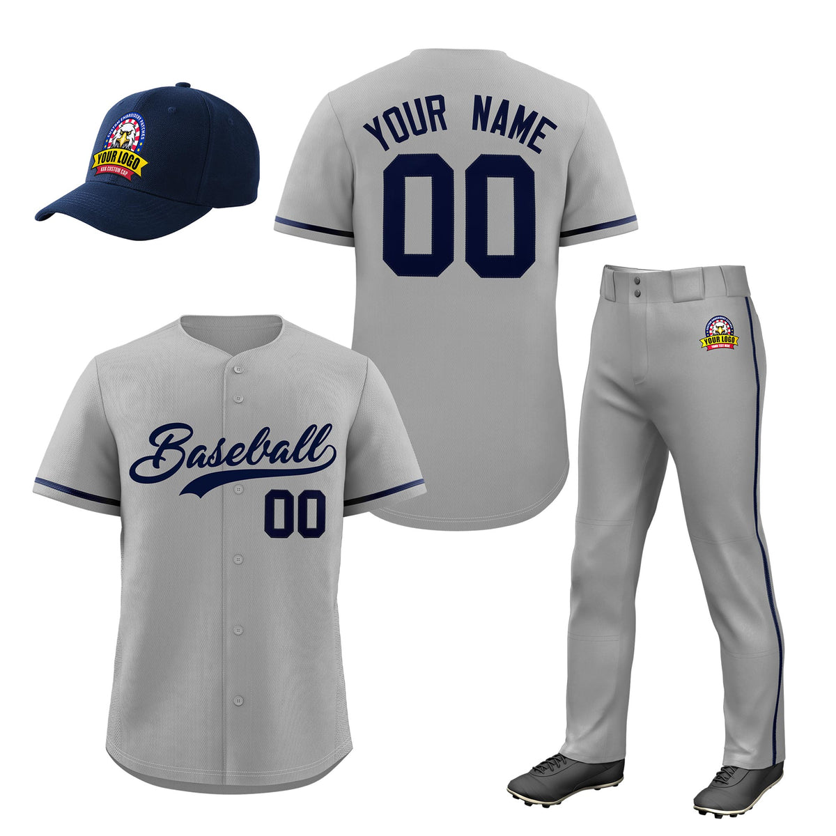 Custom Gray Navy Classic Style  Baseball Uniform Jersey/Pants/Hat Package For Team |KXKSHOP