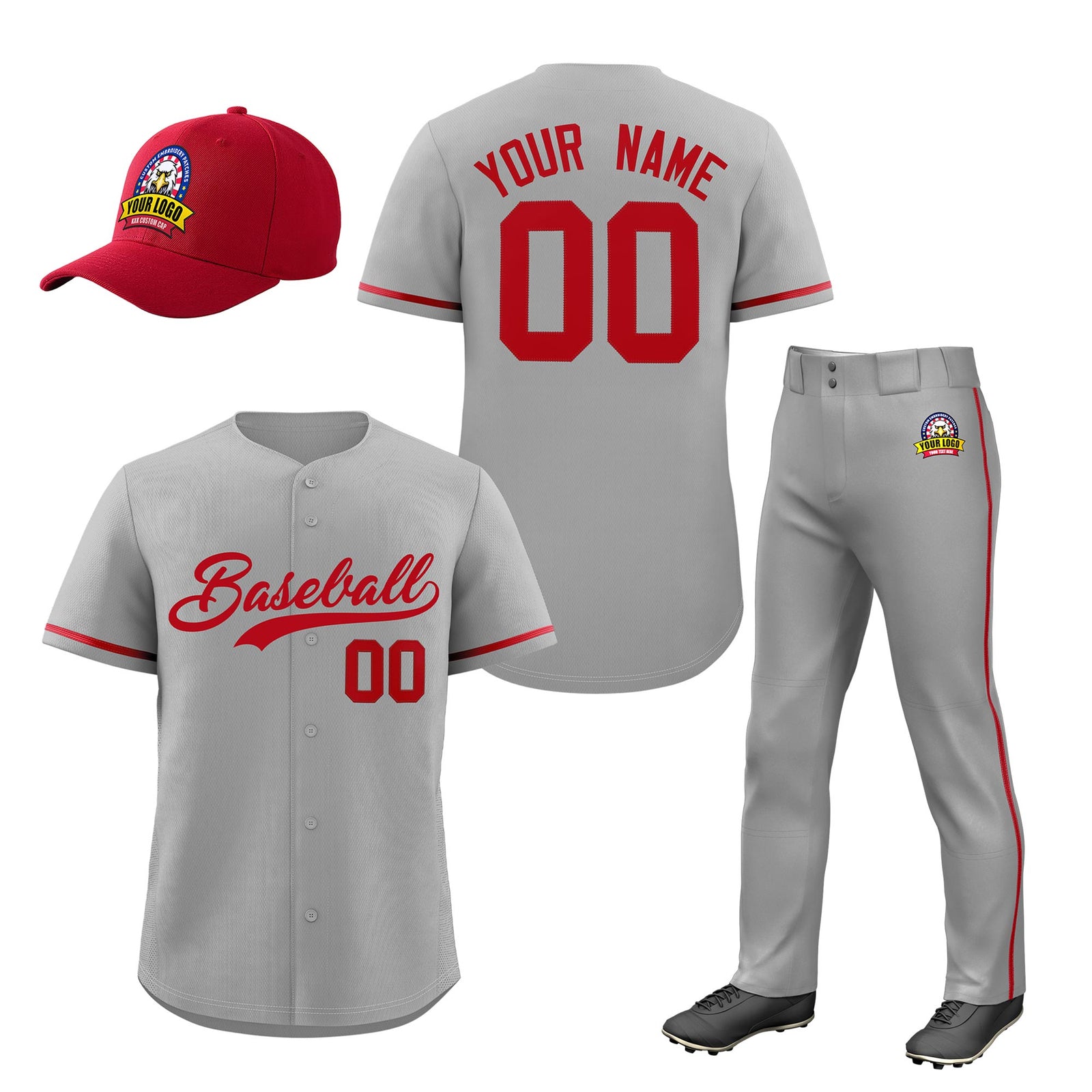 Custom Gray Red Classic Style  Baseball Uniform Jersey/Pants/Hat Package For Team |KXKSHOP