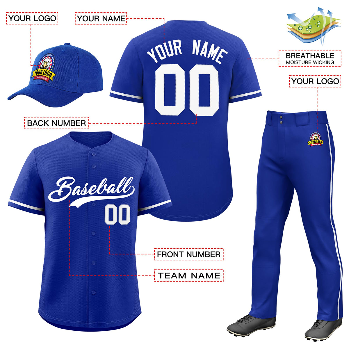 Custom Royal Blue White Classic Style  Baseball Uniform Jersey/Pants/Hat Package For Team |KXKSHOP