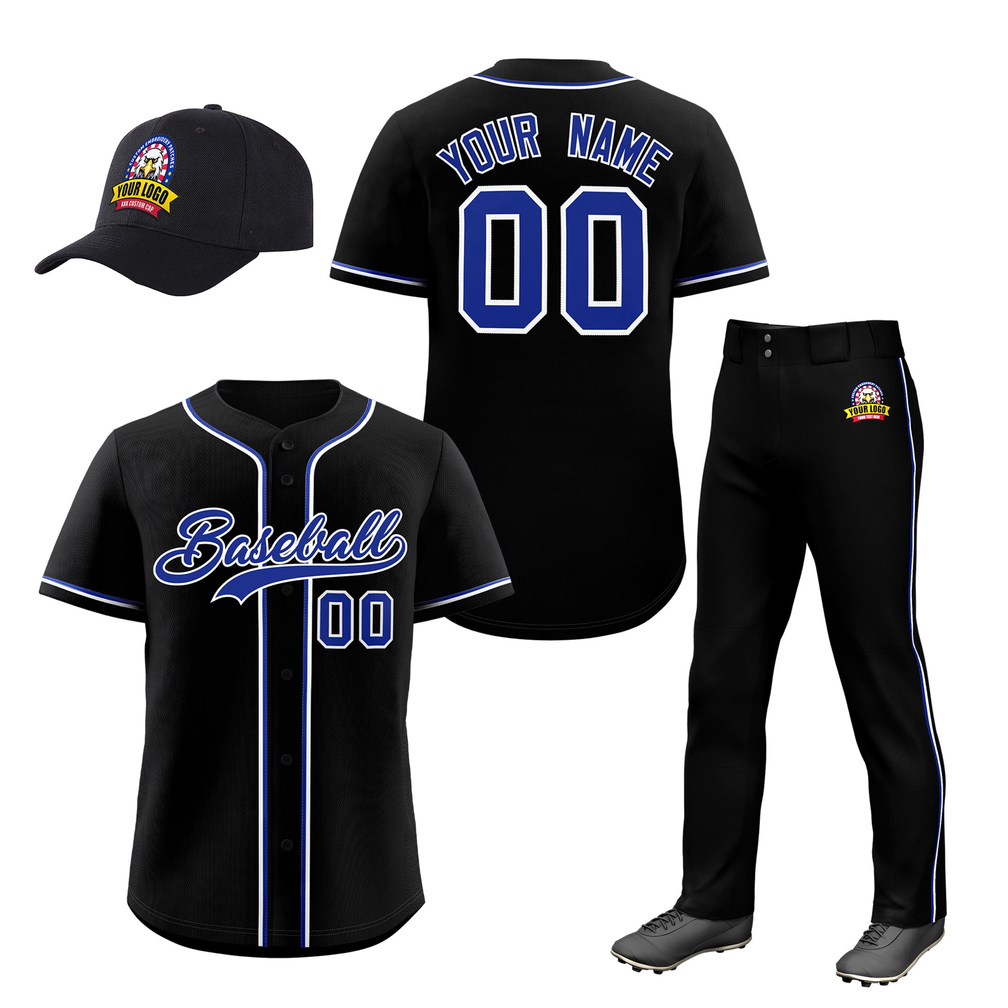 Custom Black Royal Blue Classic Style  Baseball Uniform Jersey/Pants/Hat Package For Team |KXKSHOP