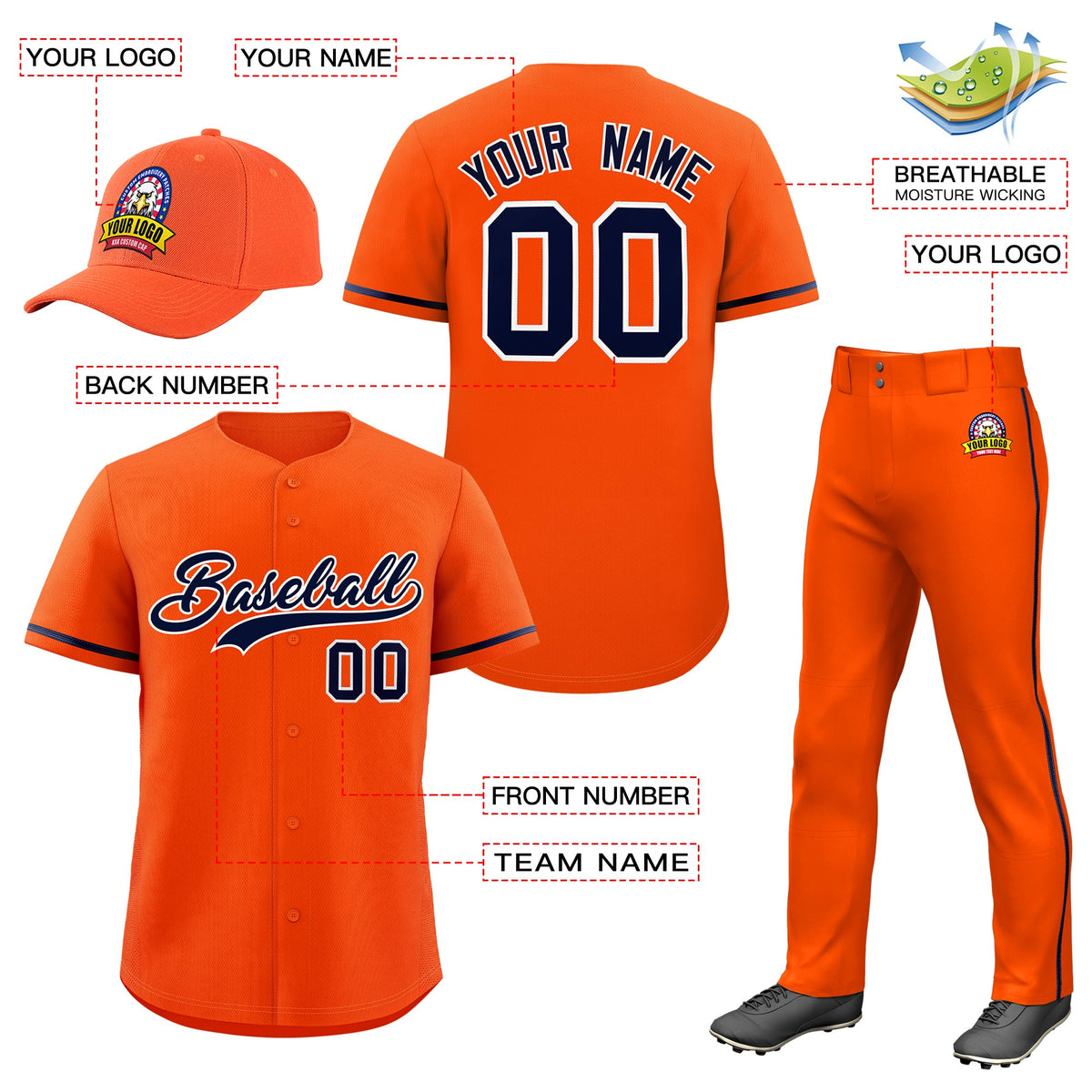 Custom Orange Navy Classic Style  Baseball Uniform Jersey/Pants/Hat Package For Team |KXKSHOP