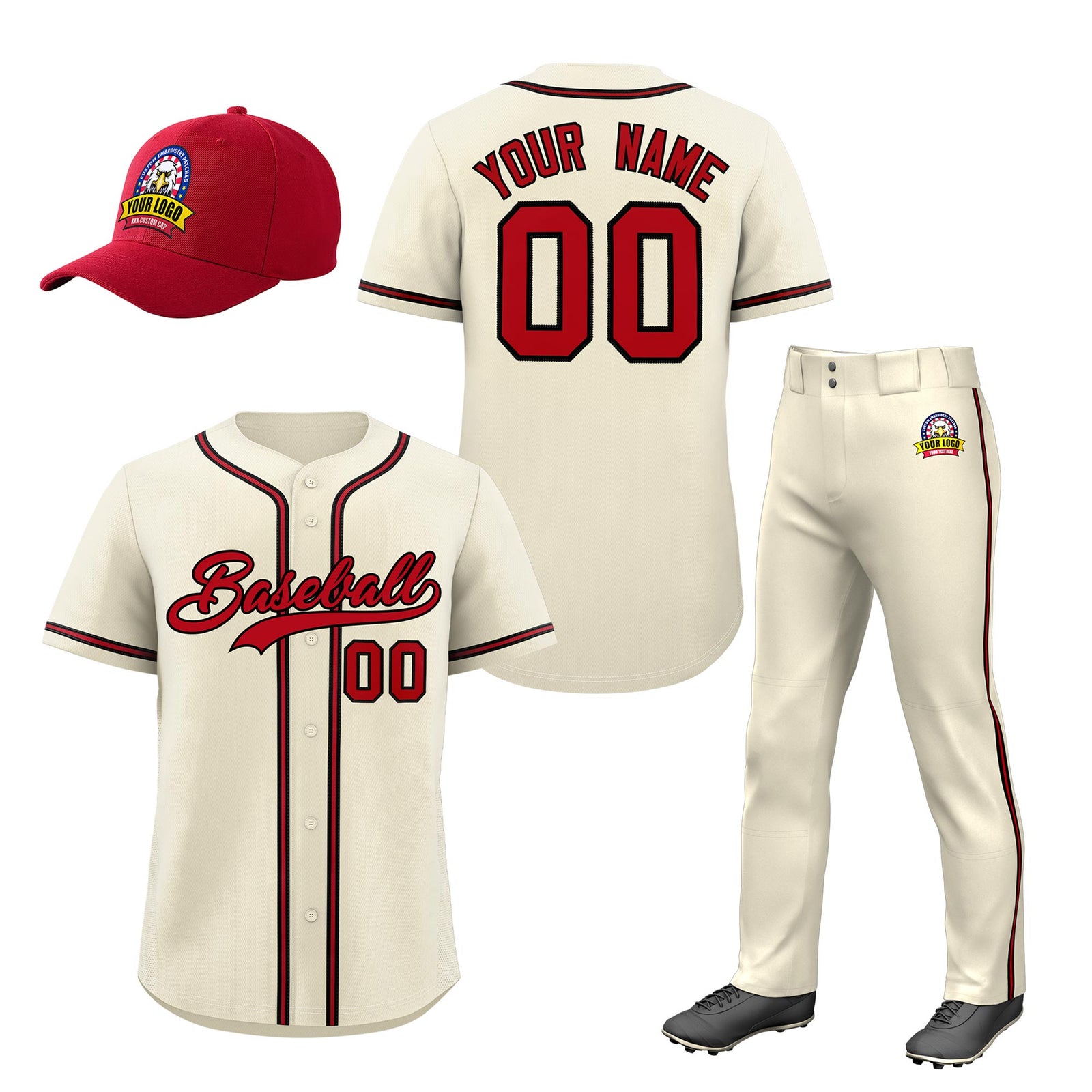 Custom Cream Red Classic Style  Baseball Uniform Jersey/Pants/Hat Package For Team |KXKSHOP