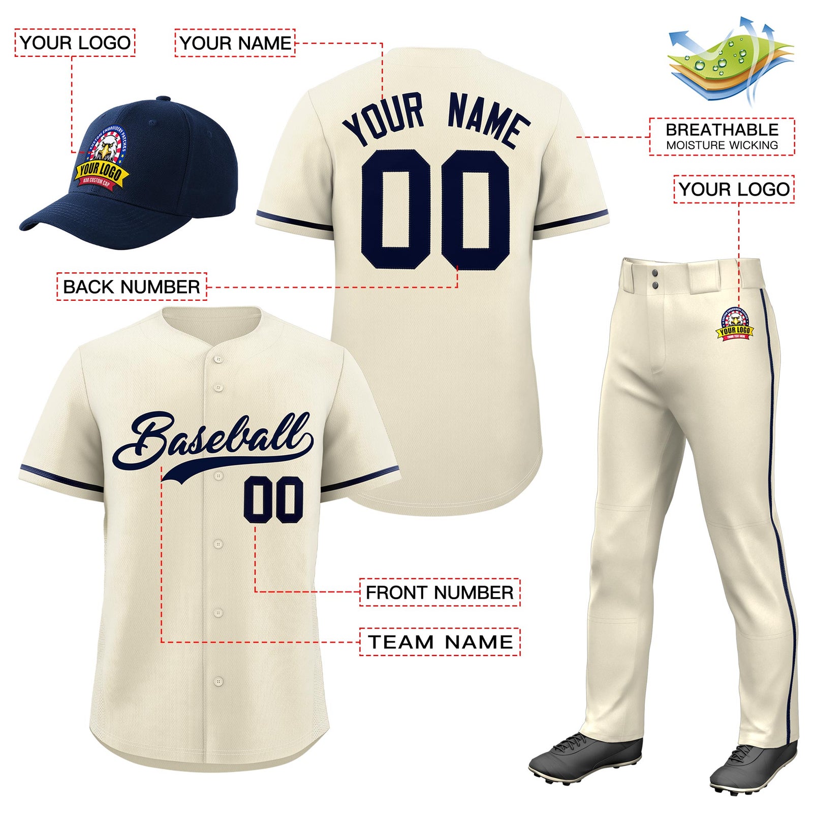 Custom Cream Navy Classic Style  Baseball Uniform Jersey/Pants/Hat Package For Team |KXKSHOP