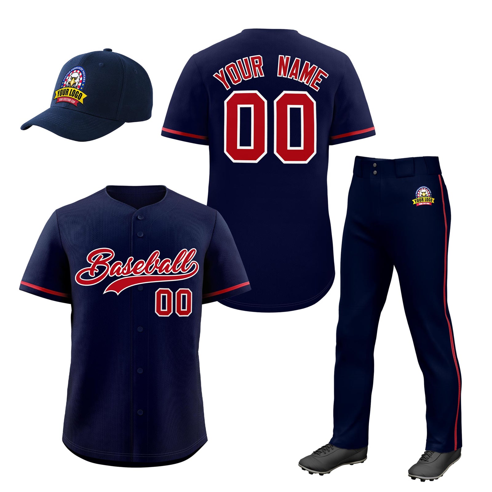 Custom Navy Red Classic Style  Baseball Uniform Jersey/Pants/Hat Package For Team |KXKSHOP