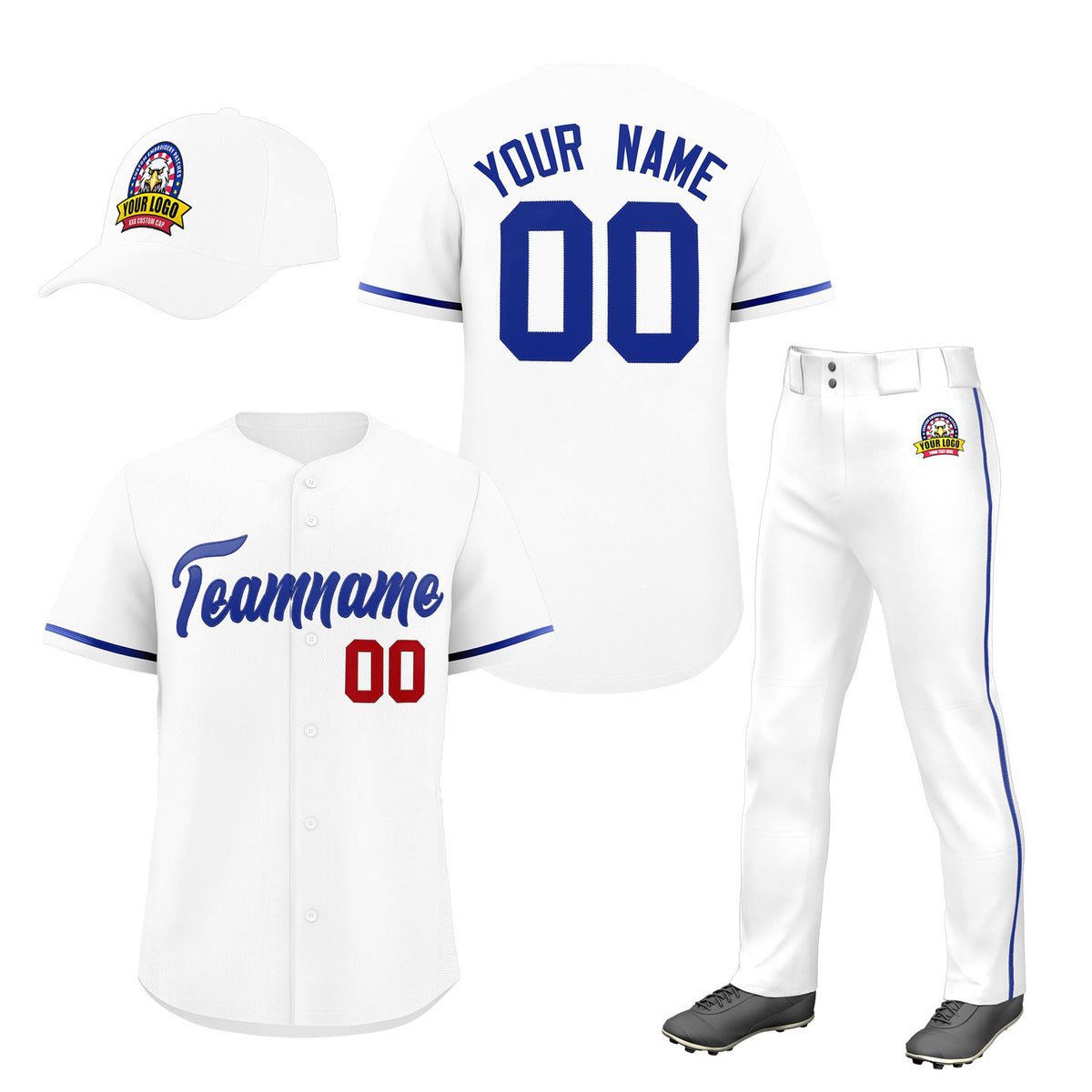 Custom White Royal Blue Classic Style  Baseball Uniform Jersey/Pants/Hat Package For Team |KXKSHOP
