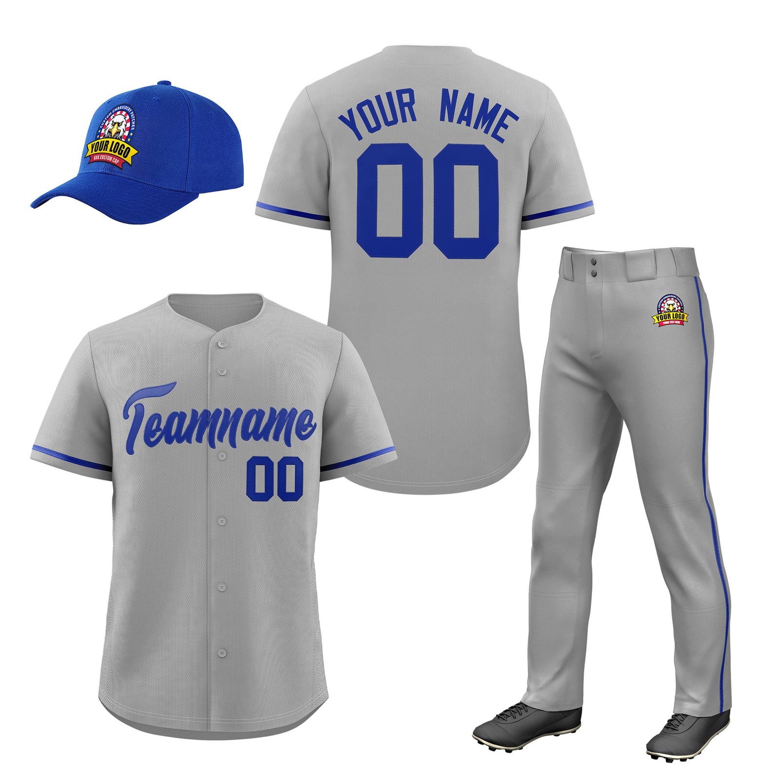 Custom Gray Royal Blue Classic Style  Baseball Uniform Jersey/Pants/Hat Package For Team |KXKSHOP