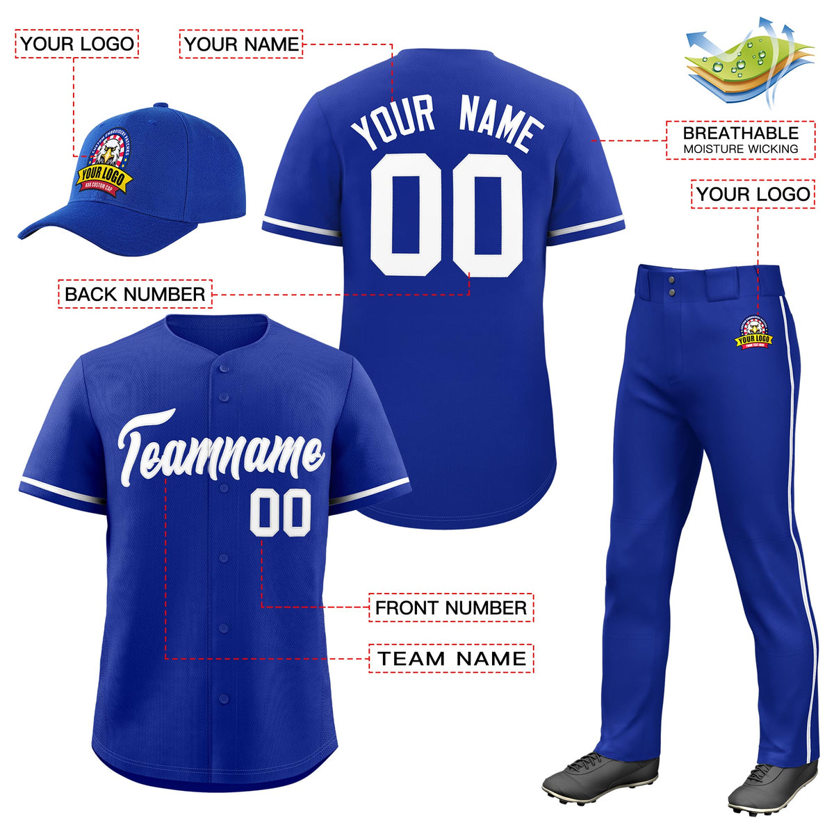 Custom Royal Blue White Classic Style  Baseball Uniform Jersey/Pants/Hat Package For Team |KXKSHOP