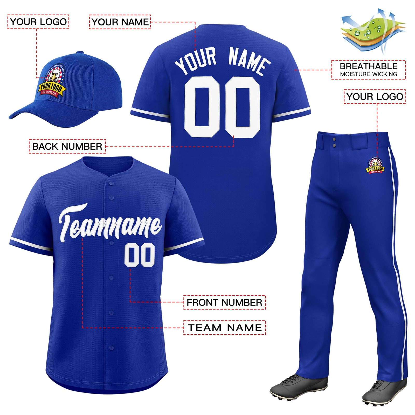 Custom Royal Blue White Classic Style  Baseball Uniform Jersey/Pants/Hat Package For Team |KXKSHOP