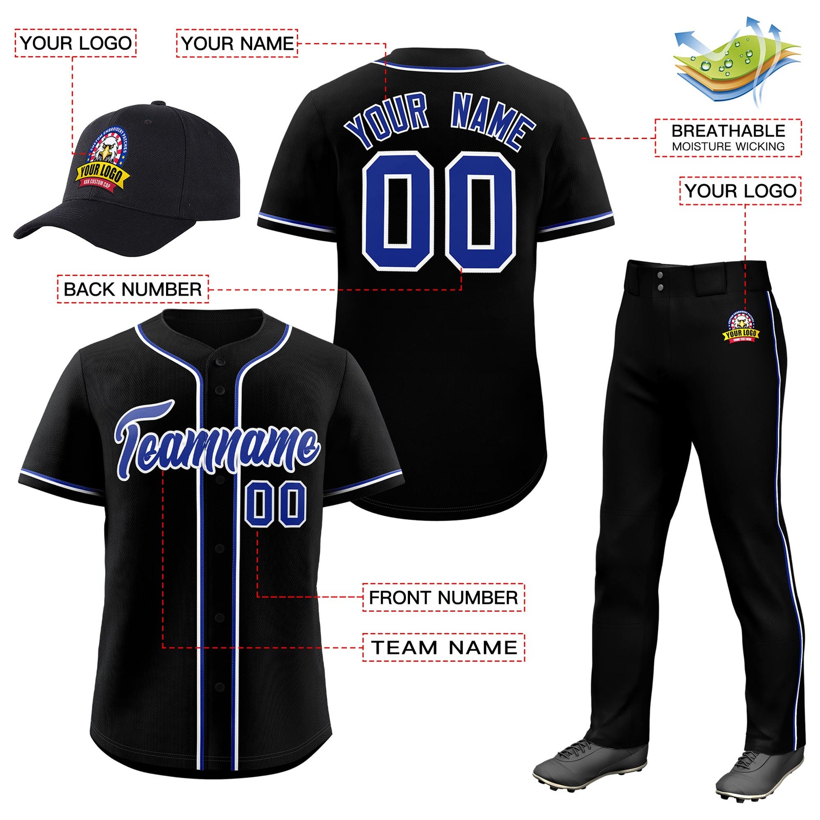Custom Black Royal Blue Classic Style  Baseball Uniform Jersey/Pants/Hat Package For Team |KXKSHOP